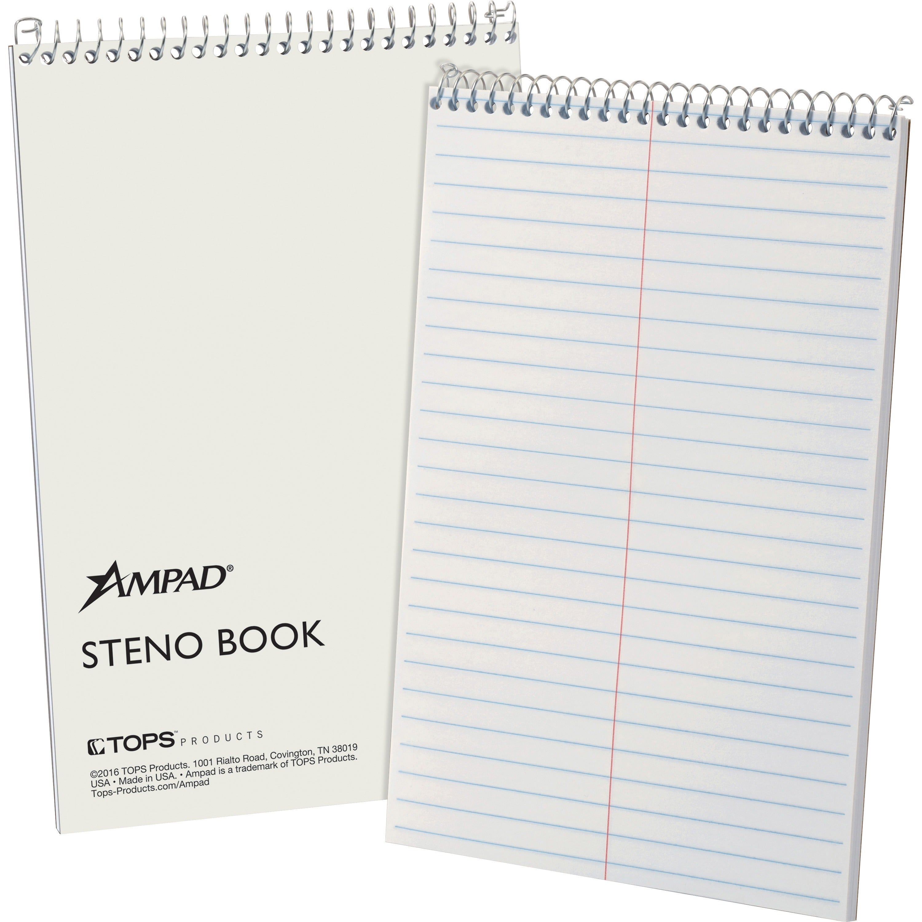 Ampad Kraft Cover Steno Book, 70 Sheets, 6" x 9", White Paper, 15 lb, Gregg Ruled, 0.34" Ruled, Wire Bound, Kraft Cover, Chipboard Backing, 1 Each