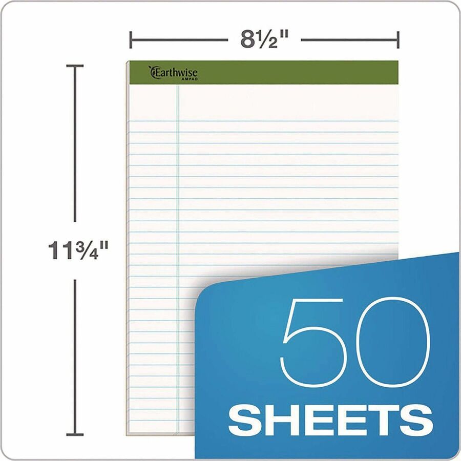 40 Sheets - Both Side Ruling Surface - 0.34" Ruled - Ruled Margin - 20 lb Basis Weight - 8 1/2" x 11 3/4" Sheet Size - White Paper - Environmentally Friendly, Micro Perforated - Recycled - 4 / Pack