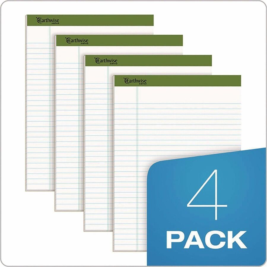 40 Sheets - Both Side Ruling Surface - 0.34" Ruled - Ruled Margin - 20 lb Basis Weight - 8 1/2" x 11 3/4" Sheet Size - White Paper - Environmentally Friendly, Micro Perforated - Recycled - 4 / Pack