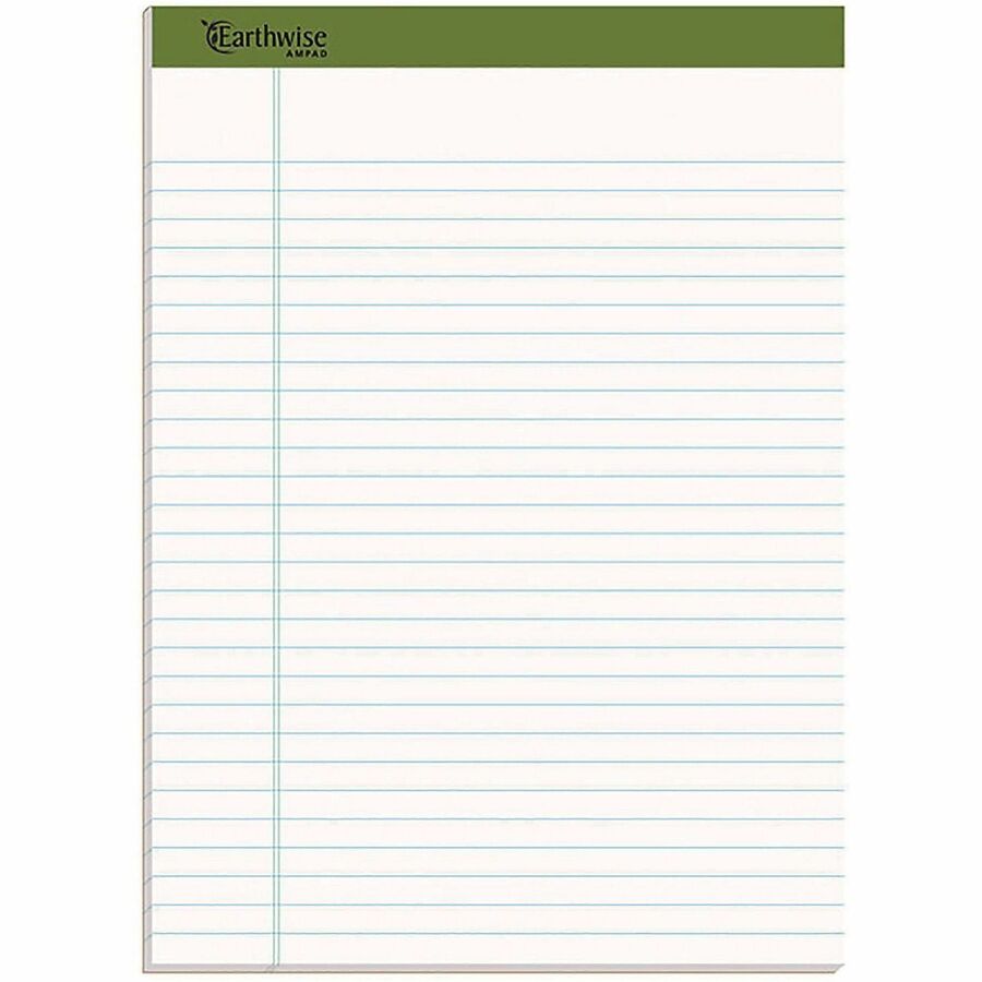40 Sheets - Both Side Ruling Surface - 0.34" Ruled - Ruled Margin - 20 lb Basis Weight - 8 1/2" x 11 3/4" Sheet Size - White Paper - Environmentally Friendly, Micro Perforated - Recycled - 4 / Pack