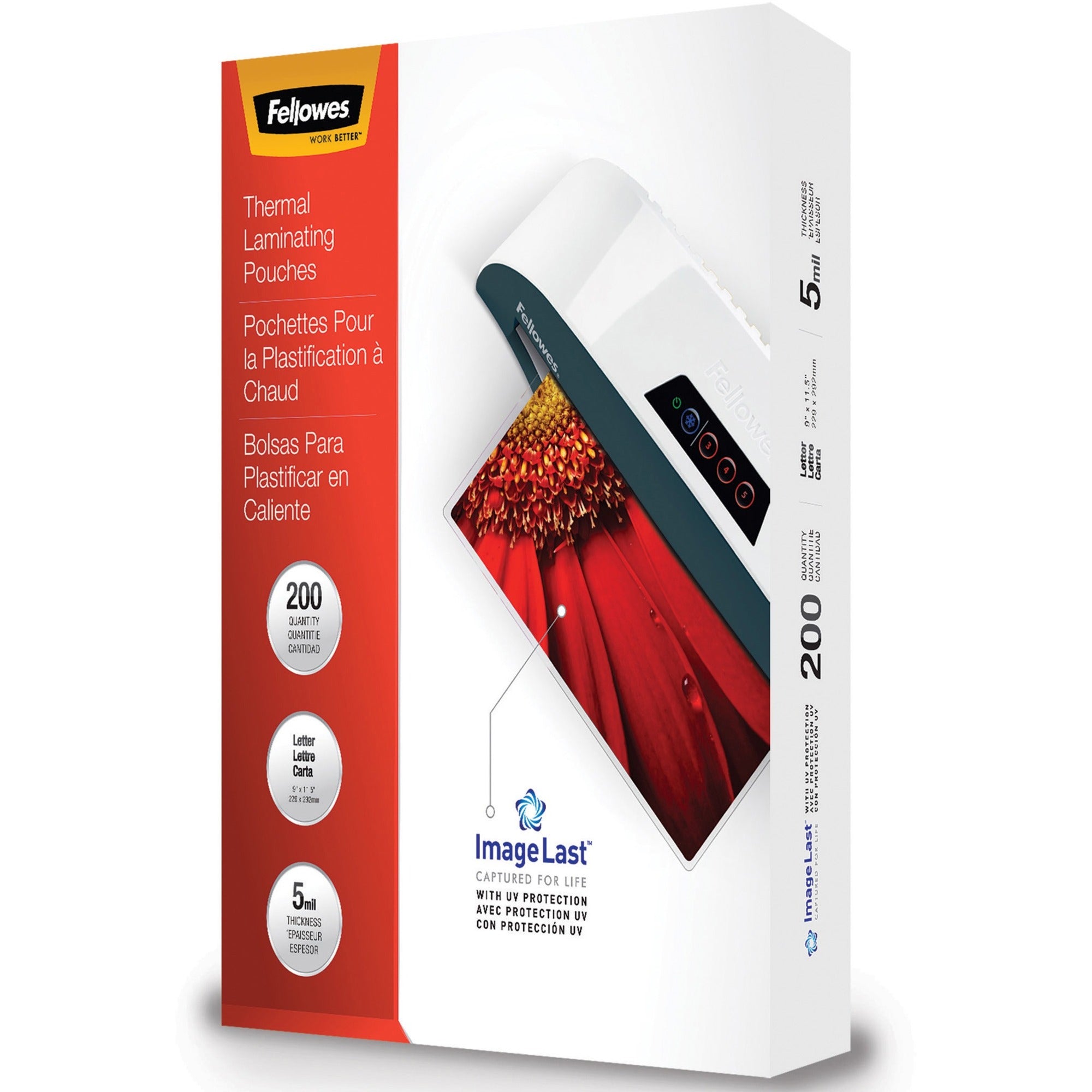 Fellowes ImageLast Jam-Free Thermal Laminating Pouches, Letter Size, 9" x 11.5", 5 mil, Clear, 1 Pack