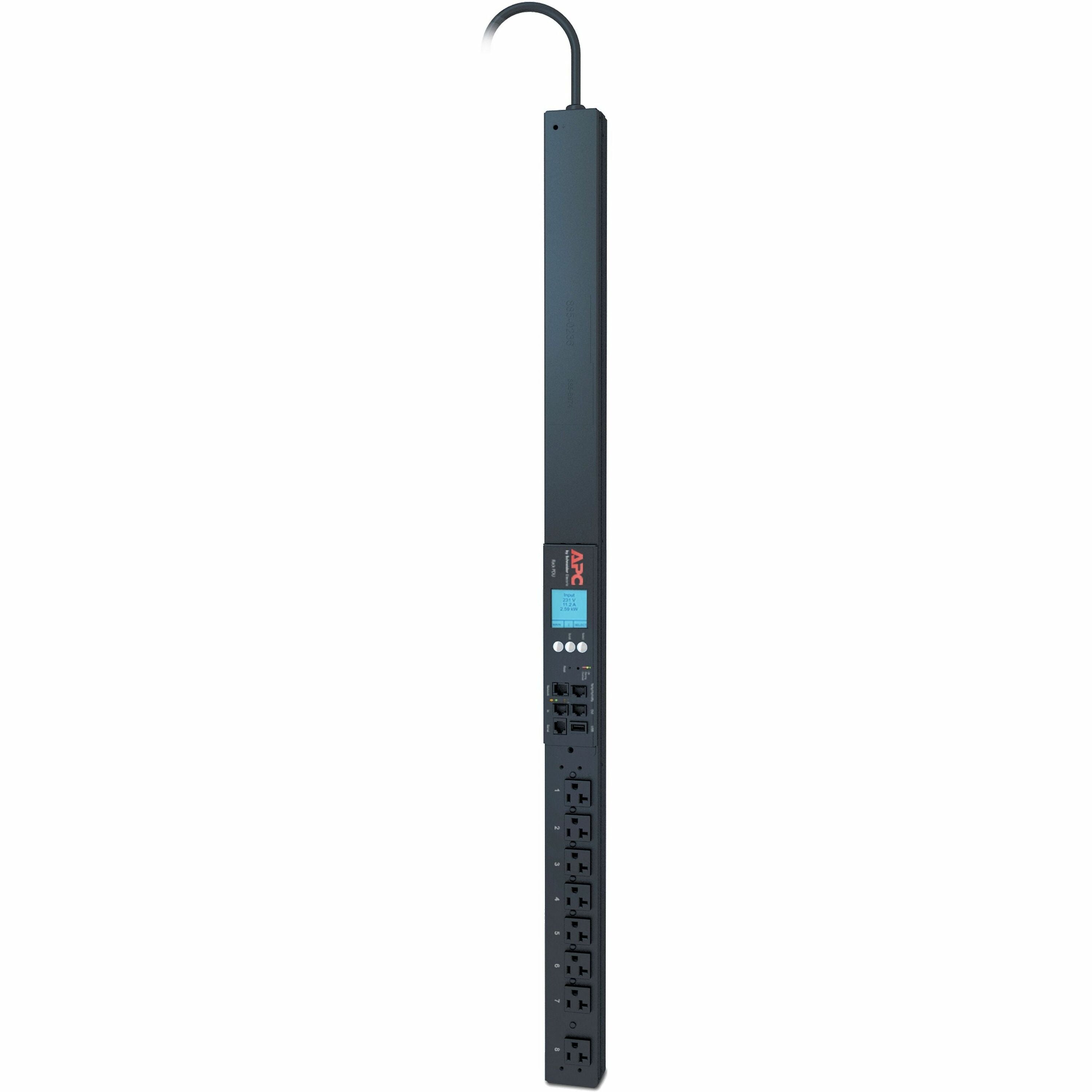 APC by Schneider Electric Switched Rack PDU, 8 x NEMA 5-15R Outlets, NEMA 5-15P Plug, 100V/120V, 1440W, 9.84 ft Cord, 0U Vertical Rack-mountable, Black, 1 Each