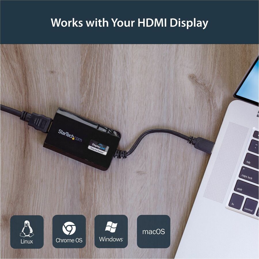 StarTech.com USB 3.0 to HDMI Adapter, 1 x 9-pin USB 3.0 Type A Male to 1 x 19-pin HDMI Female, Black, 1 Each