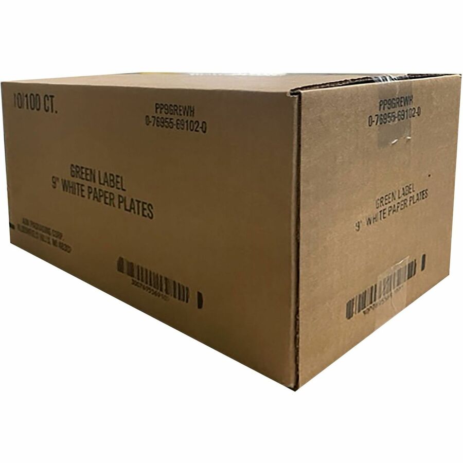 Microwave Safe - 9" Diameter - White - Paper Body - Round - 100/Pack - 10 / Carton