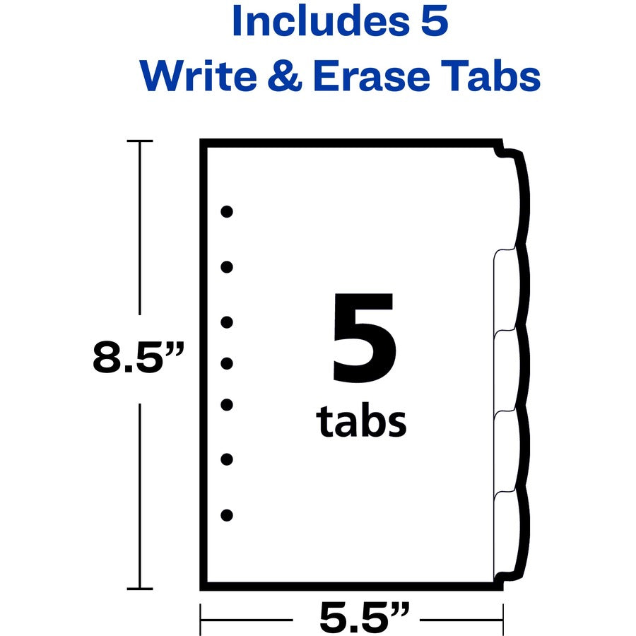 5 x Divider(s) - 5 - 5 Tab(s)/Set - 5.5" Divider Width x 8.50" Divider Length - 7 Hole Punched - Translucent Plastic Divider - Multicolor Plastic Tab(s)
