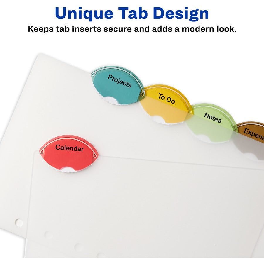 5 x Divider(s) - 5 - 5 Tab(s)/Set - 5.5" Divider Width x 8.50" Divider Length - 7 Hole Punched - Translucent Plastic Divider - Multicolor Plastic Tab(s)