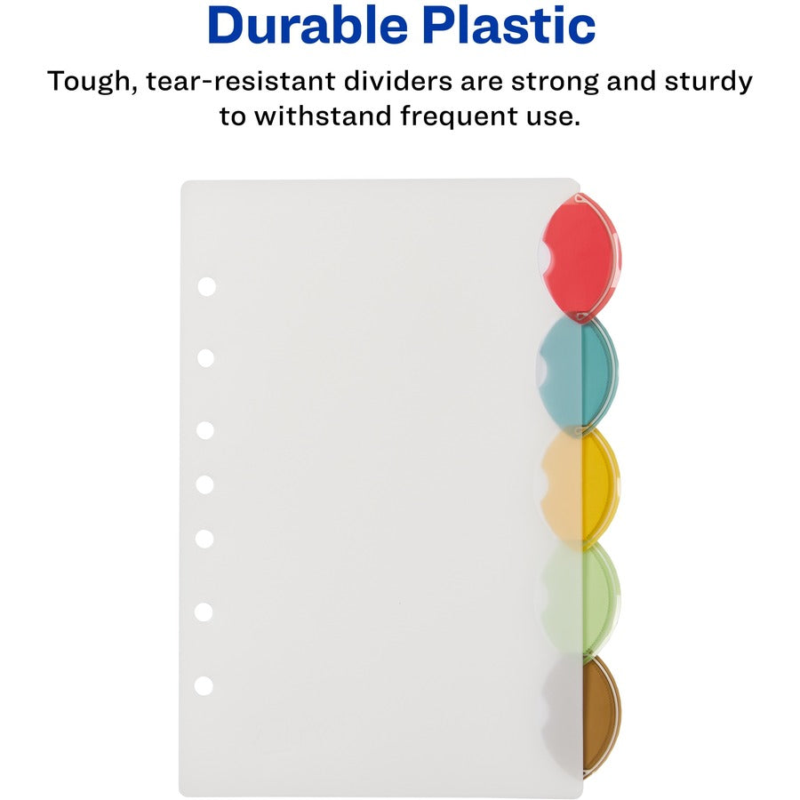 5 x Divider(s) - 5 - 5 Tab(s)/Set - 5.5" Divider Width x 8.50" Divider Length - 7 Hole Punched - Translucent Plastic Divider - Multicolor Plastic Tab(s)