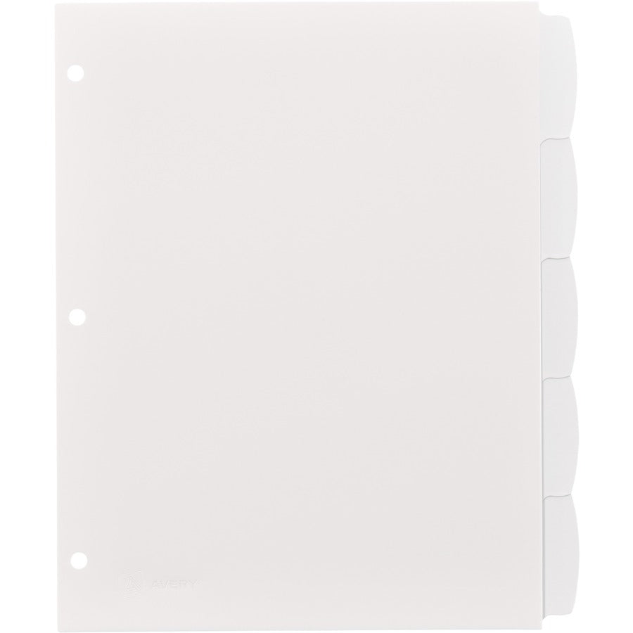 Avery Big Tab Write & Erase Dividers, 5 White Plastic Dividers per Set, 8.5" x 11", 3-Hole Punched, Write-On Erasable Tabs