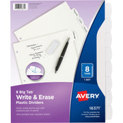 Avery Big Tab Write & Erase Dividers, 8 White Plastic Dividers per Set, 8.5" x 11", 3-Hole Punched, Writable and Erasable Tabs