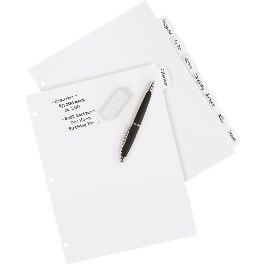 Avery Big Tab Write & Erase Dividers, 8 White Plastic Dividers per Set, 8.5" x 11", 3-Hole Punched, Writable and Erasable Tabs