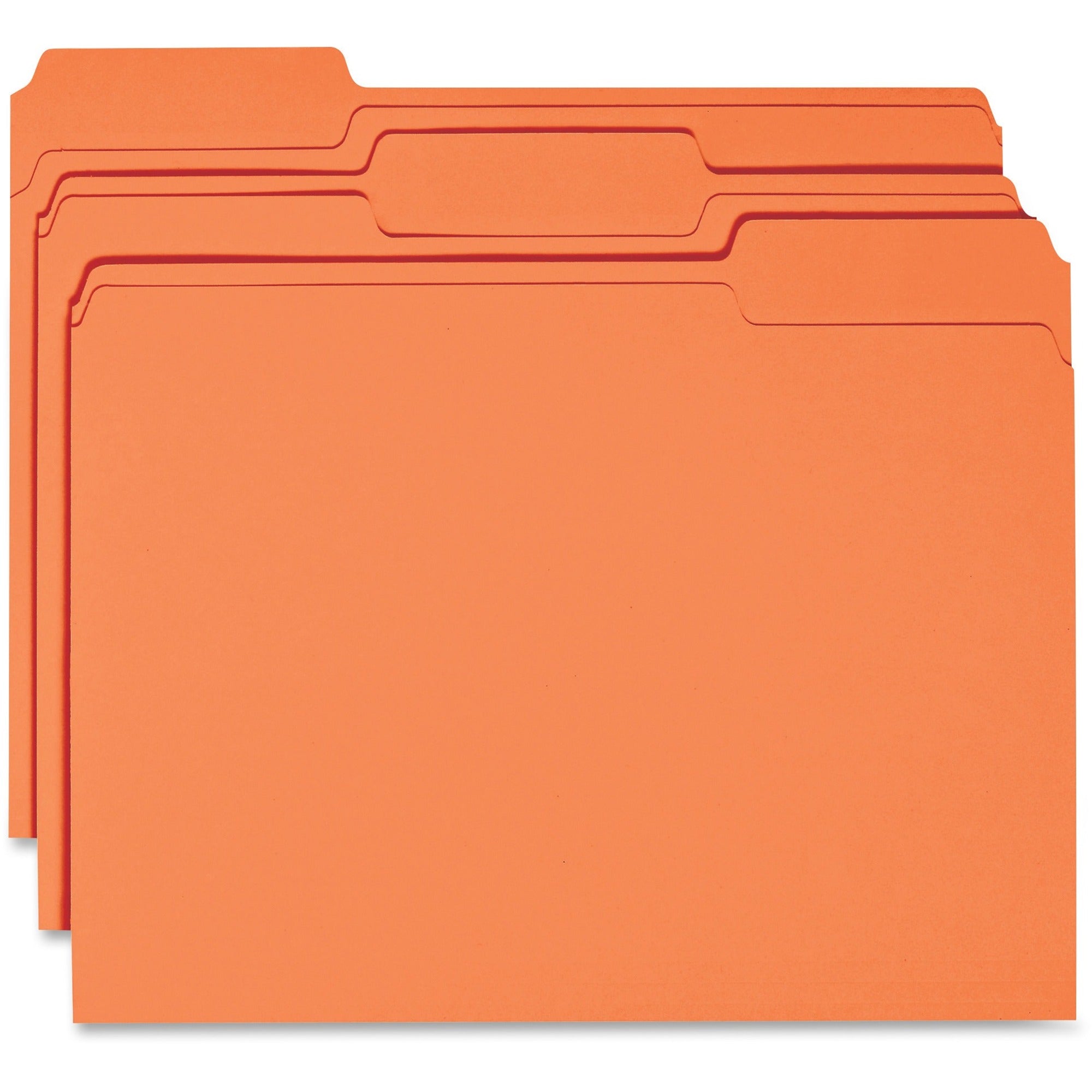 Business Source 1/3 Tab Cut Recycled Top Tab File Folder, 11 pt., Orange, 10% Recycled, 100/Box
