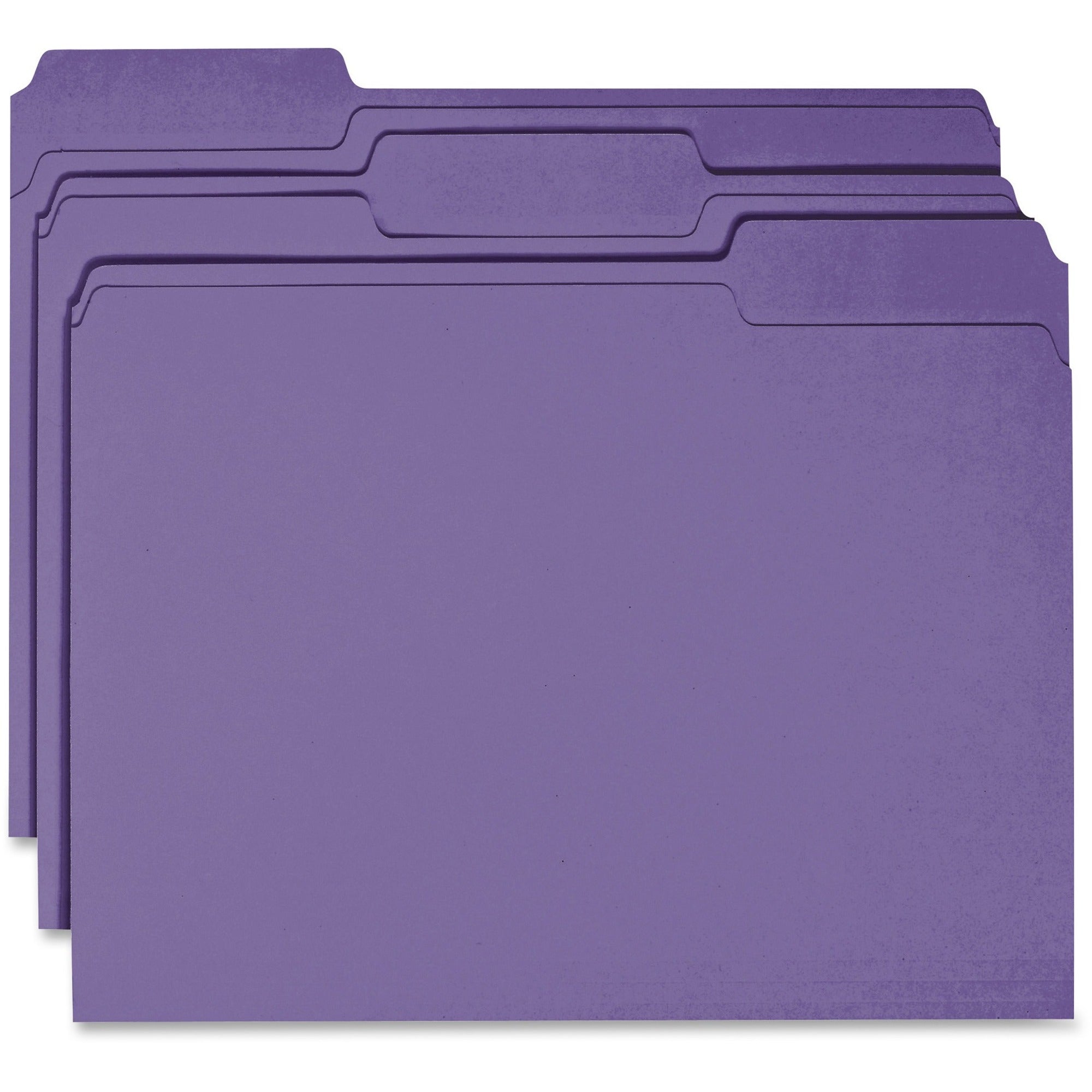 Business Source 1/3 Tab Cut Recycled Top Tab File Folders, 11 pt., Purple, 10% Recycled, 100/Box