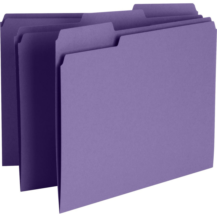 Business Source 1/3 Tab Cut Recycled Top Tab File Folders, 11 pt., Purple, 10% Recycled, 100/Box