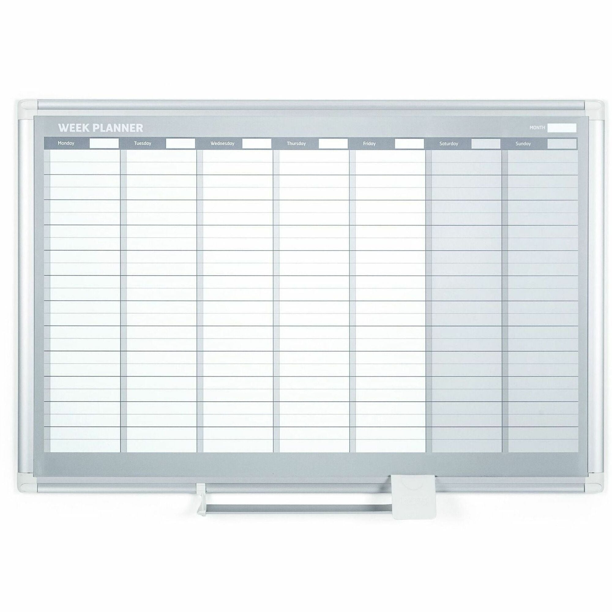 Weekly - 1 Week - Silver, White - Aluminum - 24" Height x 36" Width - Scratch Resistant, Ghost Resistant, Accessory Tray, Heavy Duty, Dry Erase Surface, Magnetic - 1 Each