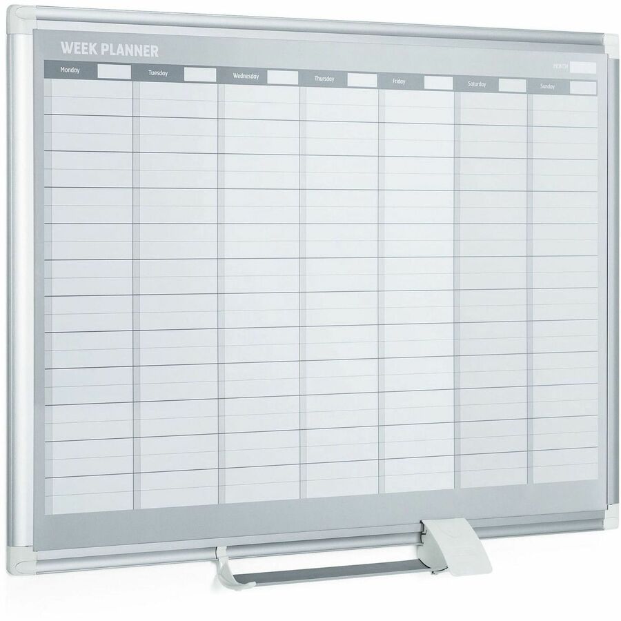 Weekly - 1 Week - Silver, White - Aluminum - 24" Height x 36" Width - Scratch Resistant, Ghost Resistant, Accessory Tray, Heavy Duty, Dry Erase Surface, Magnetic - 1 Each