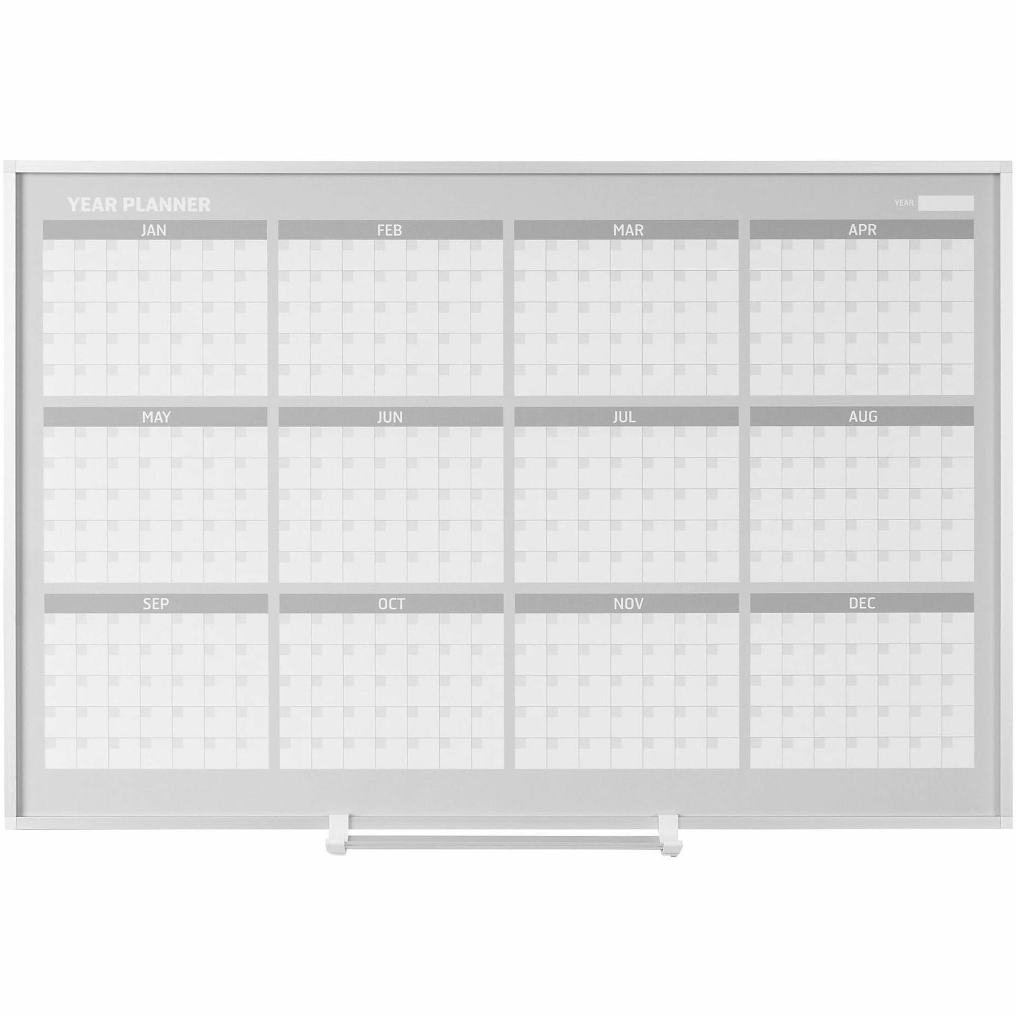 Julian Dates - Monthly, Weekly, Daily - 12 Month - Silver, White - Aluminum - 36" Height x 48" Width - Scratch Resistant, Ghost Resistant, Accessory Tray, Dry Erase Surface, Magnetic - 1 Each