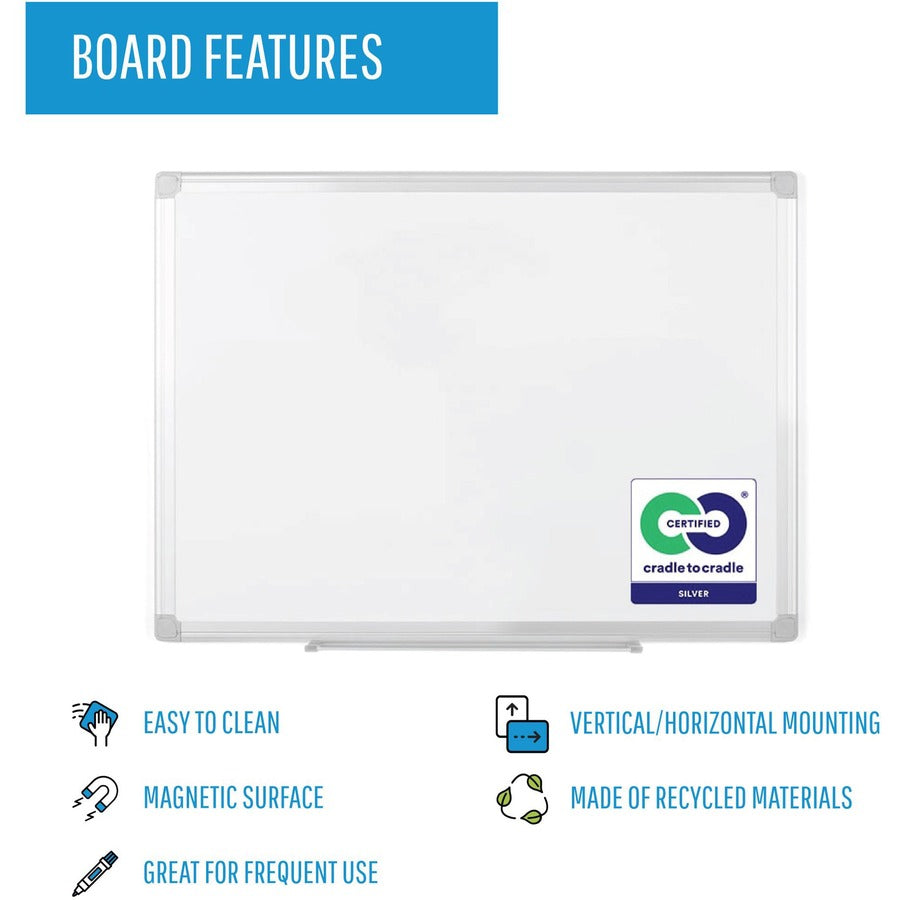 MasterVision EasyClean Dry-erase Board, 36" x 48", White Aluminum Surface, Silver Frame, Magnetic, Eco-friendly, Sturdy, Pen Tray, Wall Mountable, 1 Each