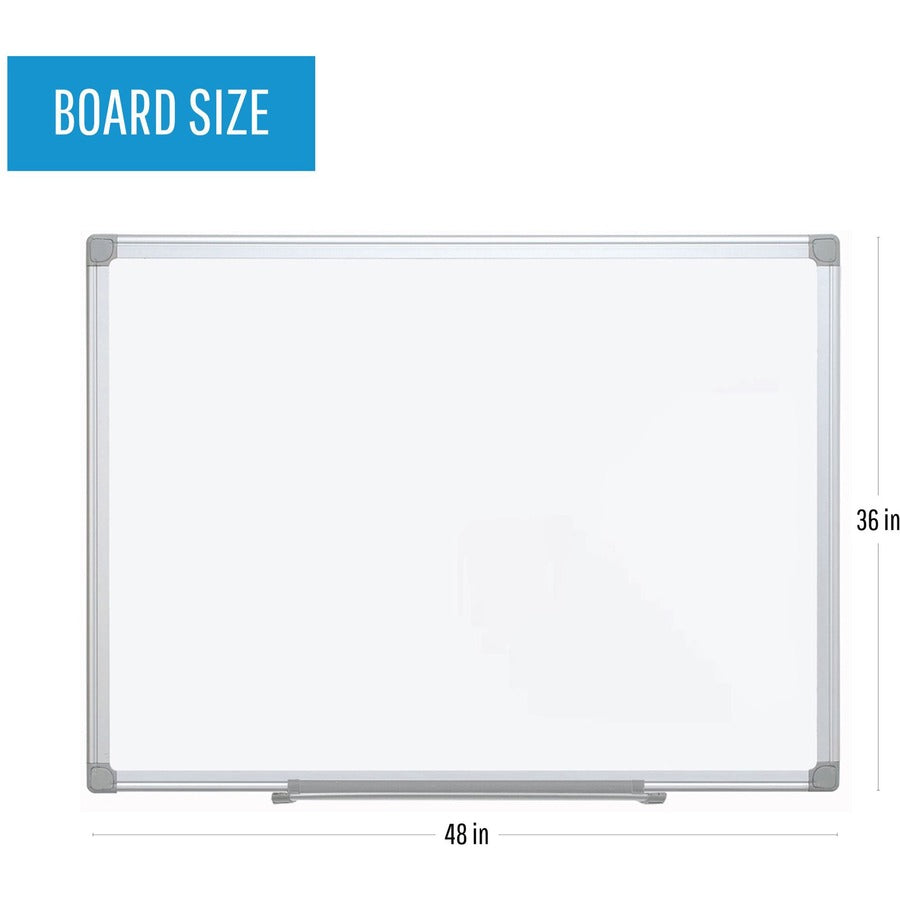 MasterVision EasyClean Dry-erase Board, 36" x 48", White Aluminum Surface, Silver Frame, Magnetic, Eco-friendly, Sturdy, Pen Tray, Wall Mountable, 1 Each