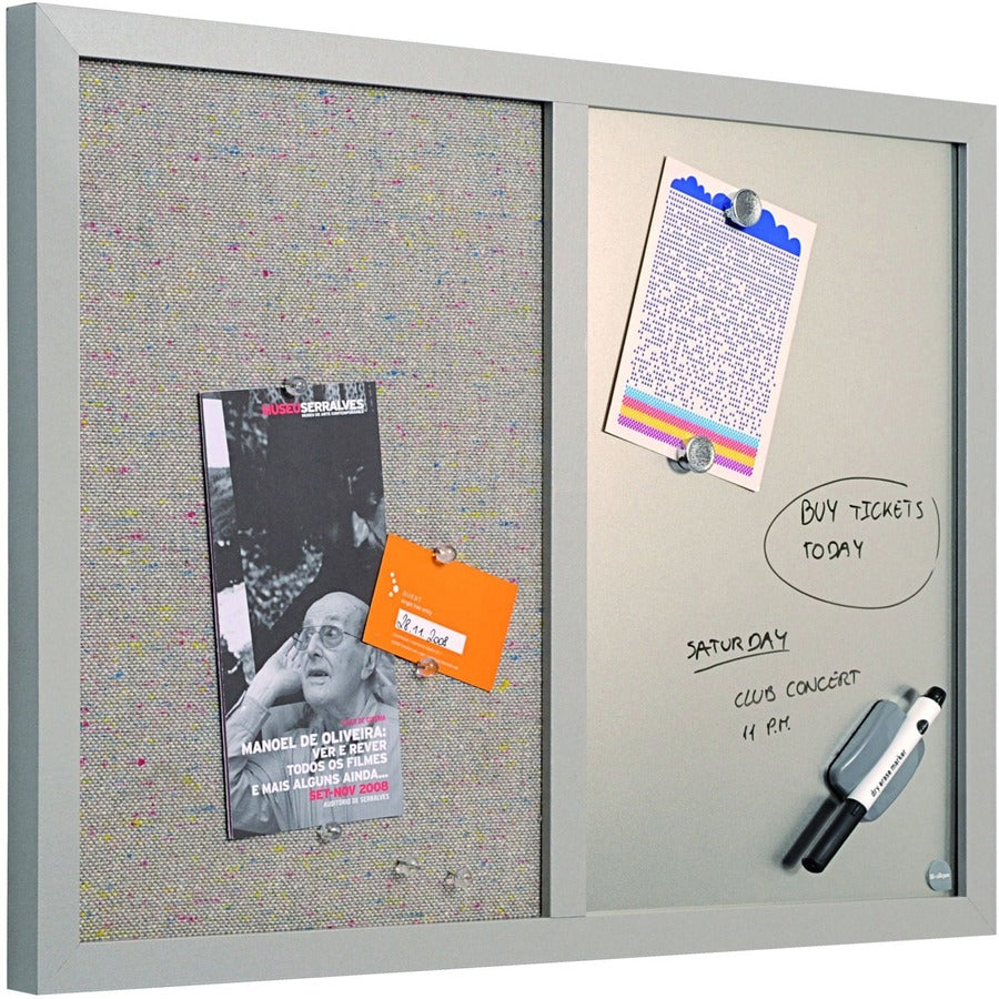 18" Board Height x 24" Board Width - Gray Fabric, White Surface - Lightweight, Mounting System, Magnetic - Gray Wood Frame - 1 Each