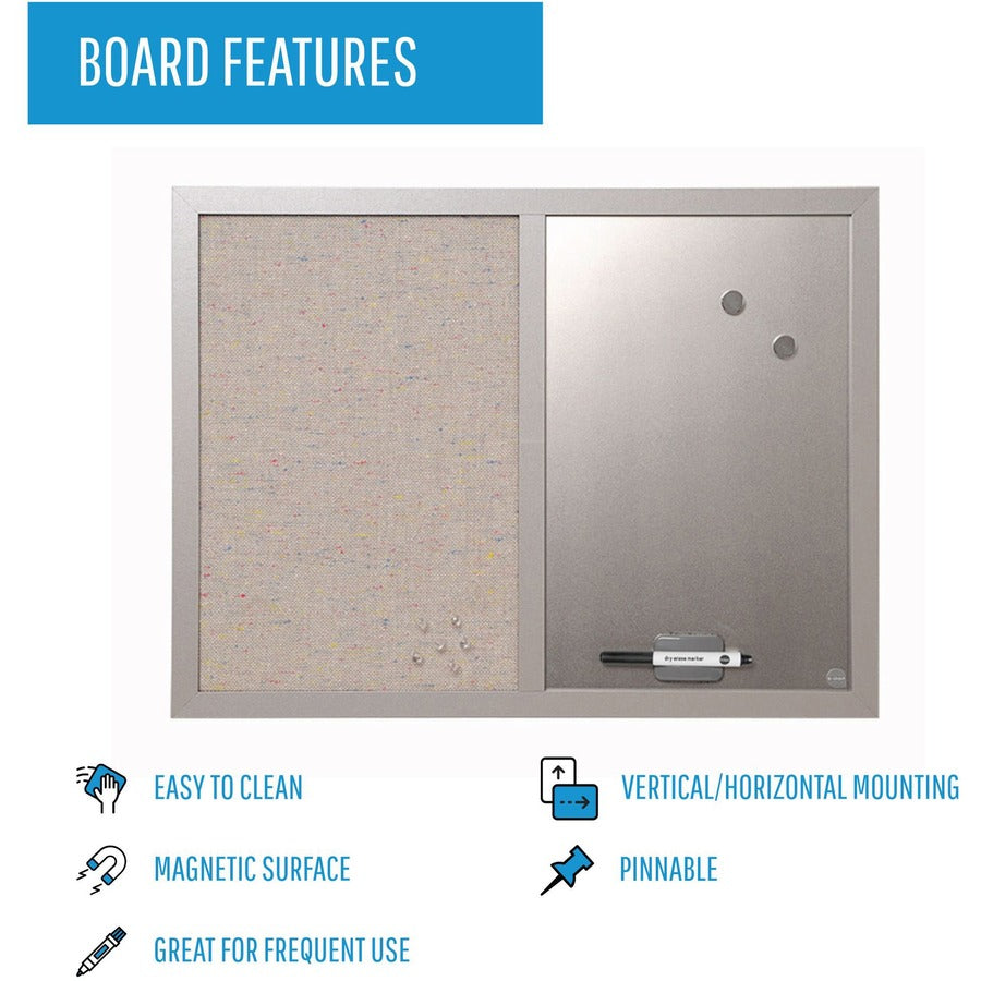 18" Board Height x 24" Board Width - Gray Fabric, White Surface - Lightweight, Mounting System, Magnetic - Gray Wood Frame - 1 Each