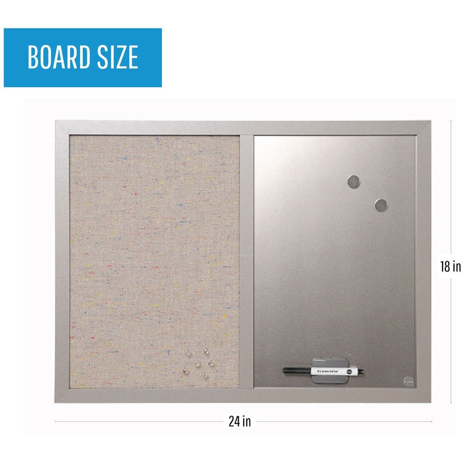 18" Board Height x 24" Board Width - Gray Fabric, White Surface - Lightweight, Mounting System, Magnetic - Gray Wood Frame - 1 Each