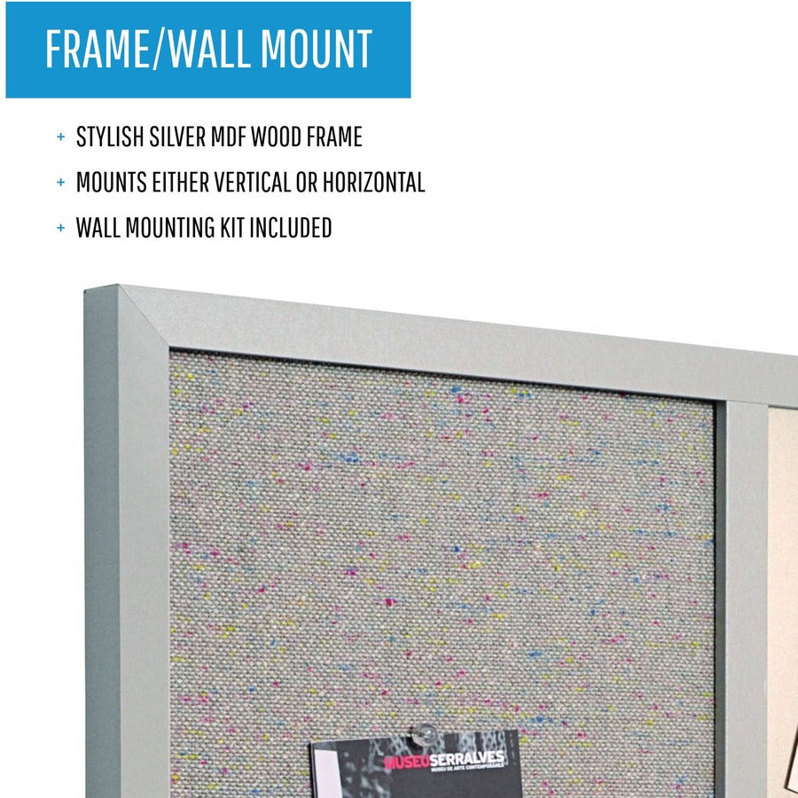 18" Board Height x 24" Board Width - Gray Fabric, White Surface - Lightweight, Mounting System, Magnetic - Gray Wood Frame - 1 Each