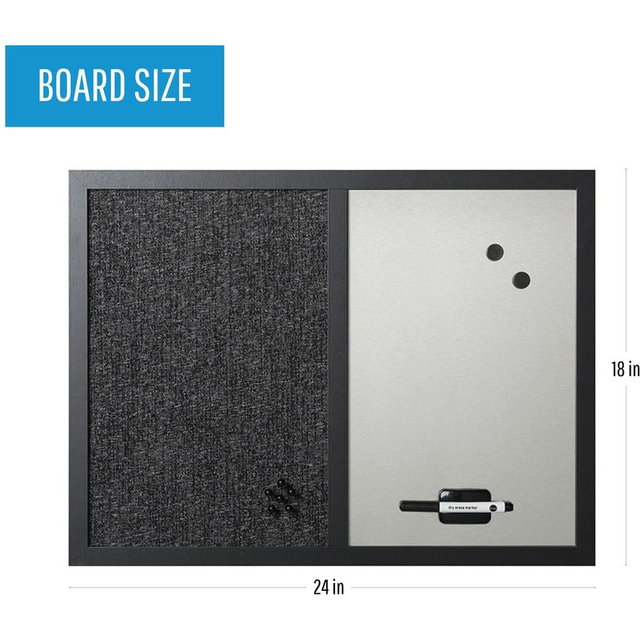 18" Board Height x 24" Board Width - Felt Surface - Magnetic, Lightweight - Black Medium Density Fiber (MDF) Frame - 1 Each