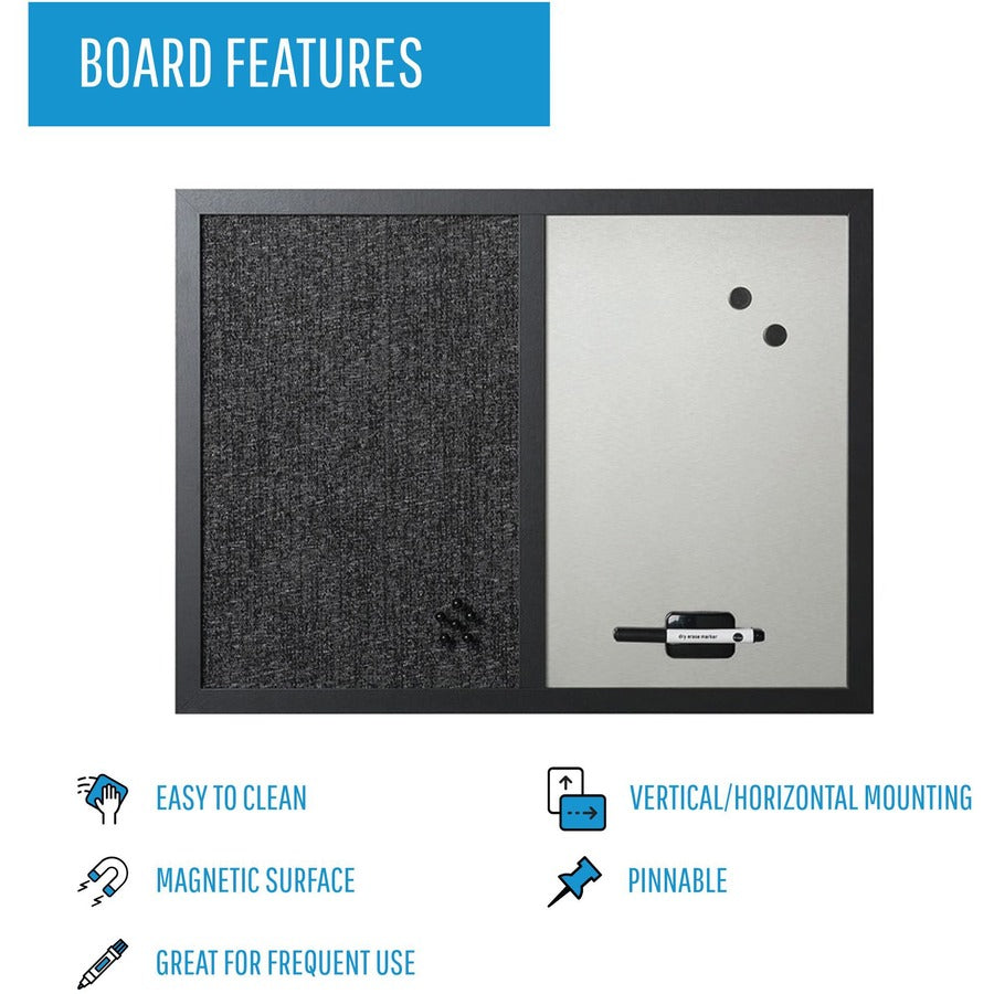 18" Board Height x 24" Board Width - Felt Surface - Magnetic, Lightweight - Black Medium Density Fiber (MDF) Frame - 1 Each