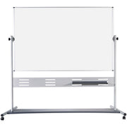 MasterVision Magnetic Dry Erase 2-sided Easel, 72" x 48", White Lacquered Steel Surface, Silver Aluminum Frame, Rectangle, Portable, Magnetic, Locking Casters, Heavy Duty, Reversible, Pen Tray, 1 Each