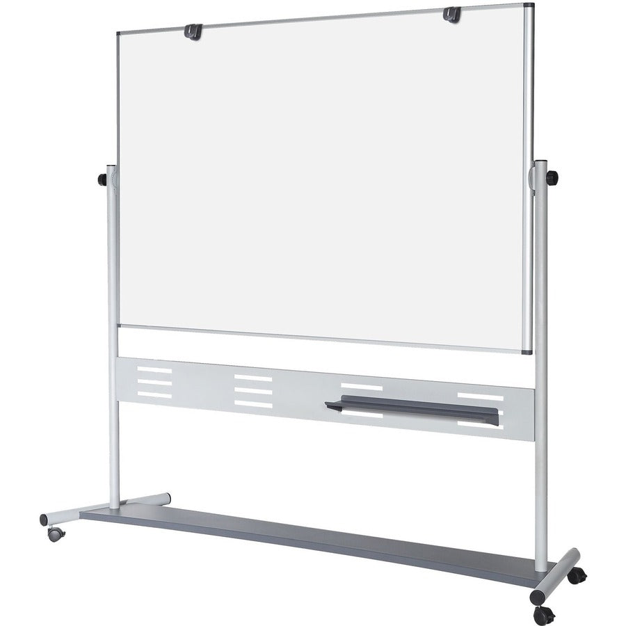 MasterVision Magnetic Dry Erase 2-sided Easel, 72" x 48", White Lacquered Steel Surface, Silver Aluminum Frame, Rectangle, Portable, Magnetic, Locking Casters, Heavy Duty, Reversible, Pen Tray, 1 Each