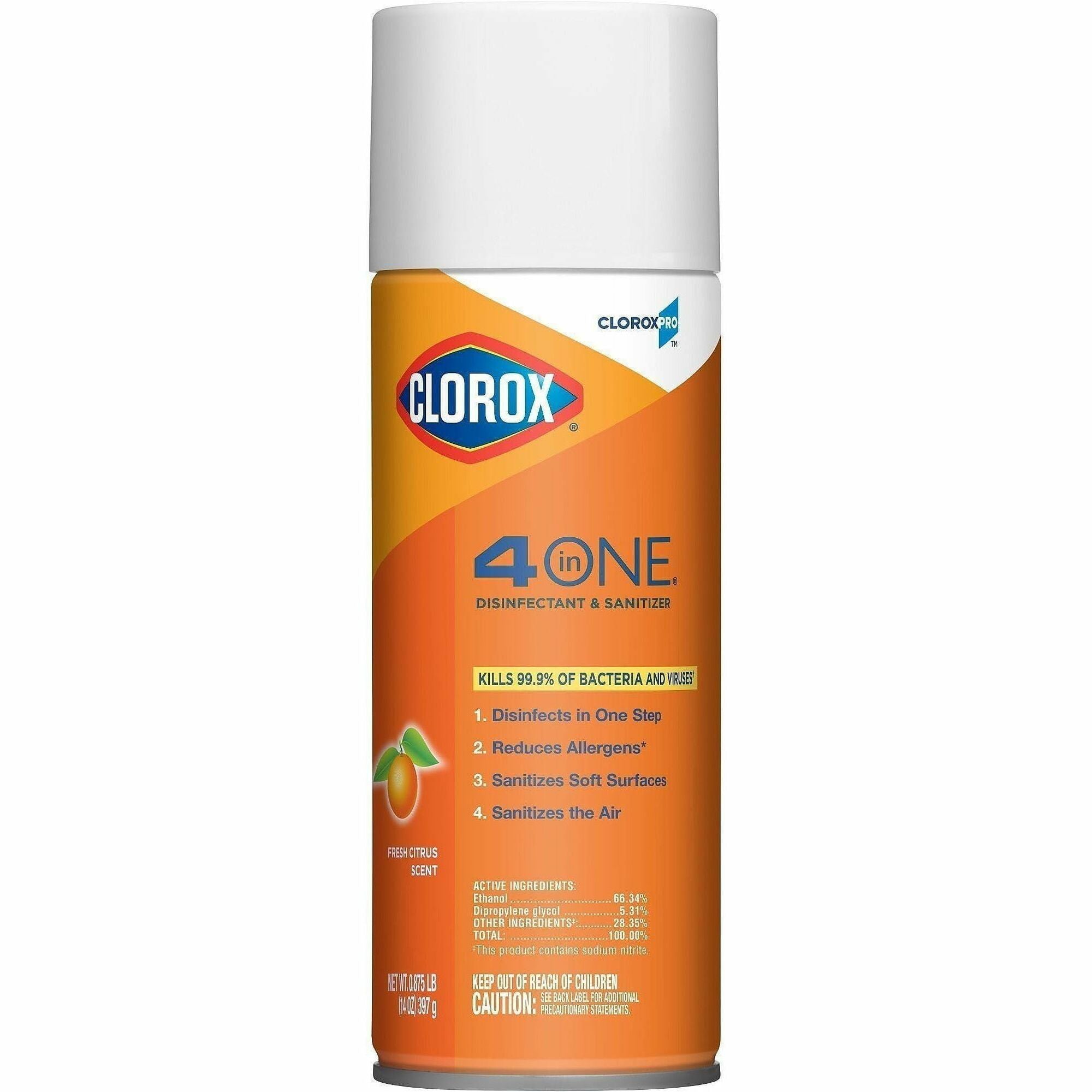 CloroxPro 4 in One Disinfectant & Sanitizer, Aerosol, Fresh Citrus Scent, 14 fl oz, 1 Each