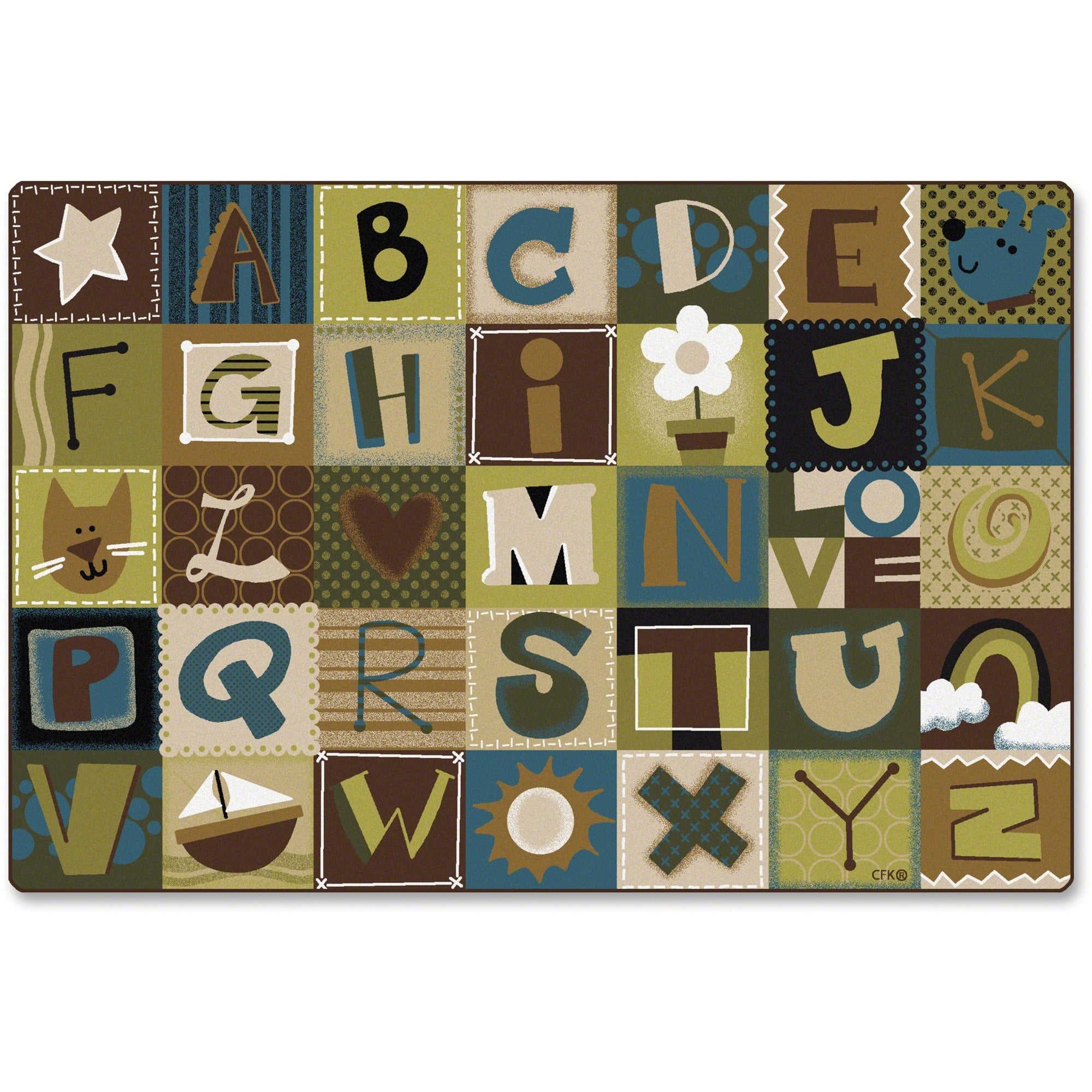 Carpets for Kids KIDSoft Toddler Alpha Blocks Nature Rug, Rectangle, 72" x 108", Alphabet Blocks Design, 1 Each