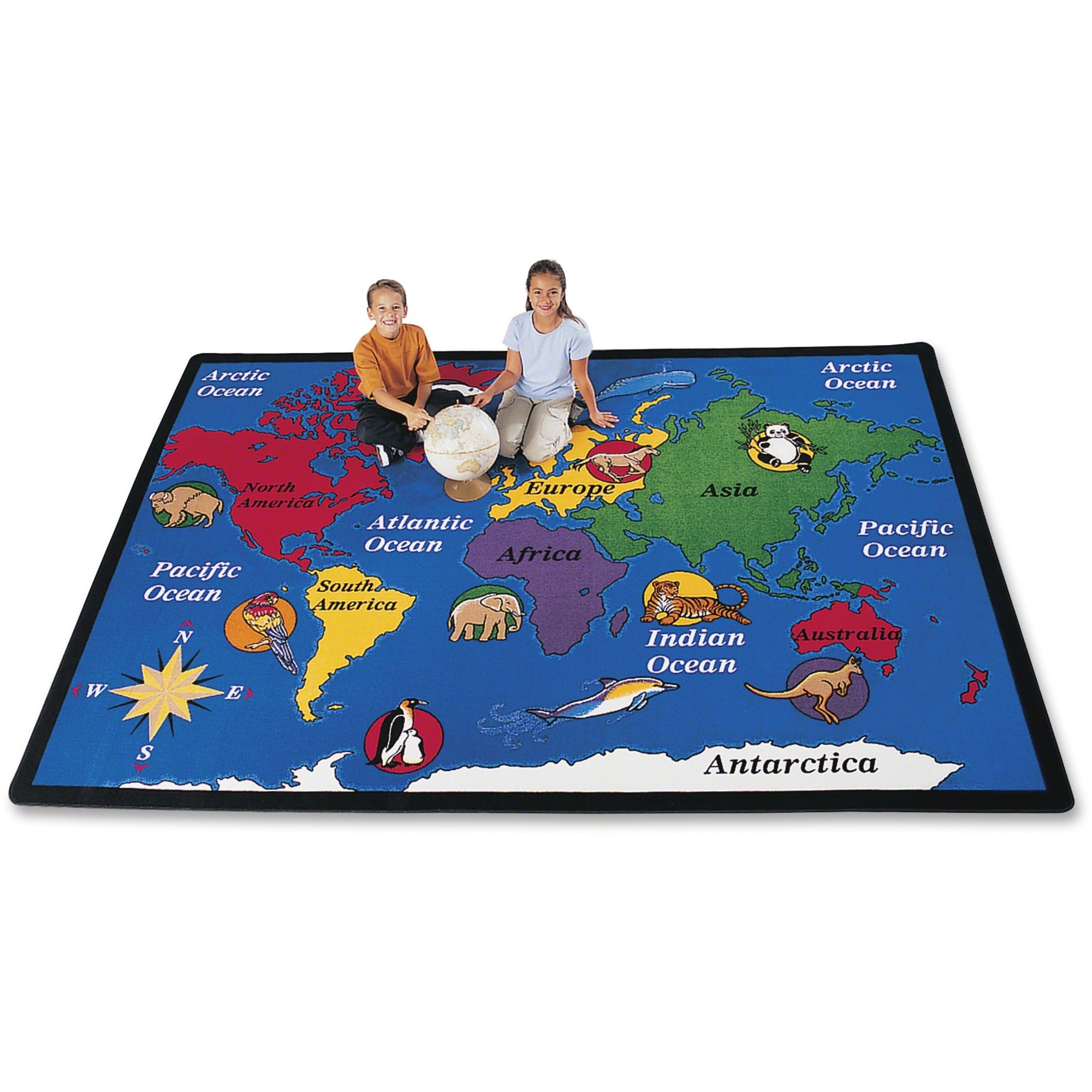 Carpets for Kids Premium World Explorer Geography Area Rug, Rectangle, 69.96" x 99.96", 1 Each