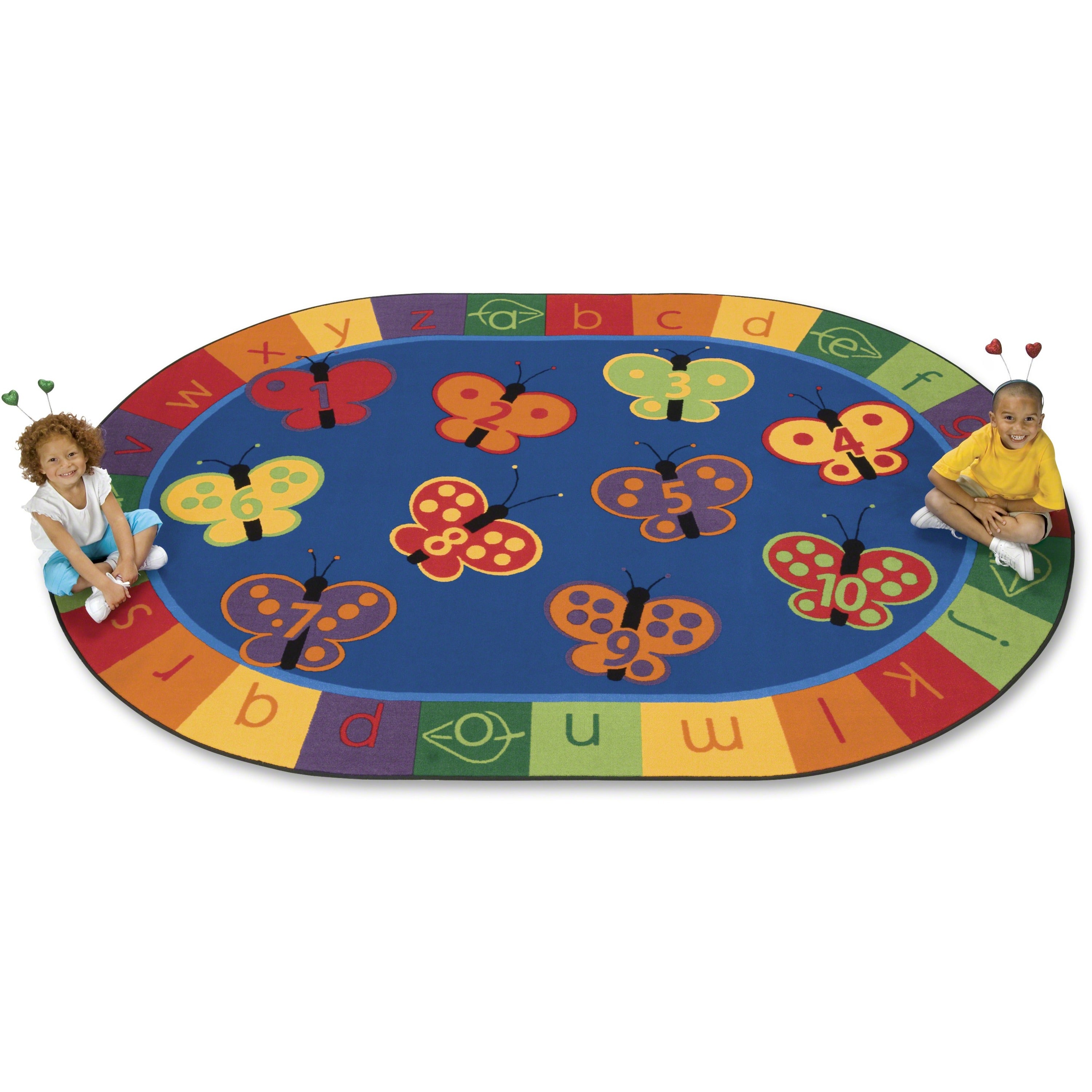 Carpets for Kids&reg; KIDSoft&trade; 123 ABC Butterfly Fun Oval Rug - 65" Length x 46" Width - Oval - Alphabet, Butterfly, Number