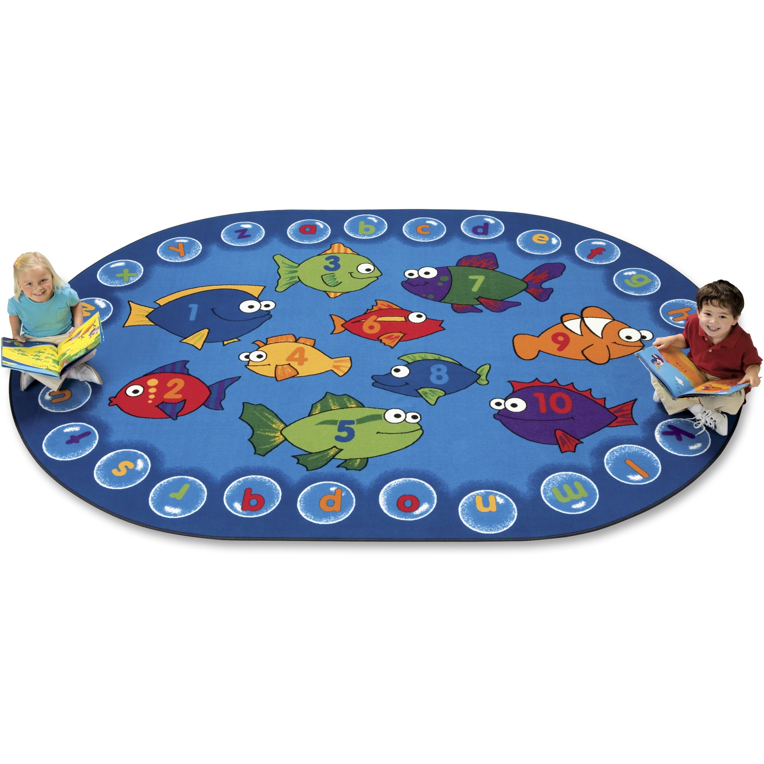 Carpets for Kids Premium Fishing For Literacy Oval Rug, 25.83 ft x 65", Alphabet Bubbles Design, 1 Each