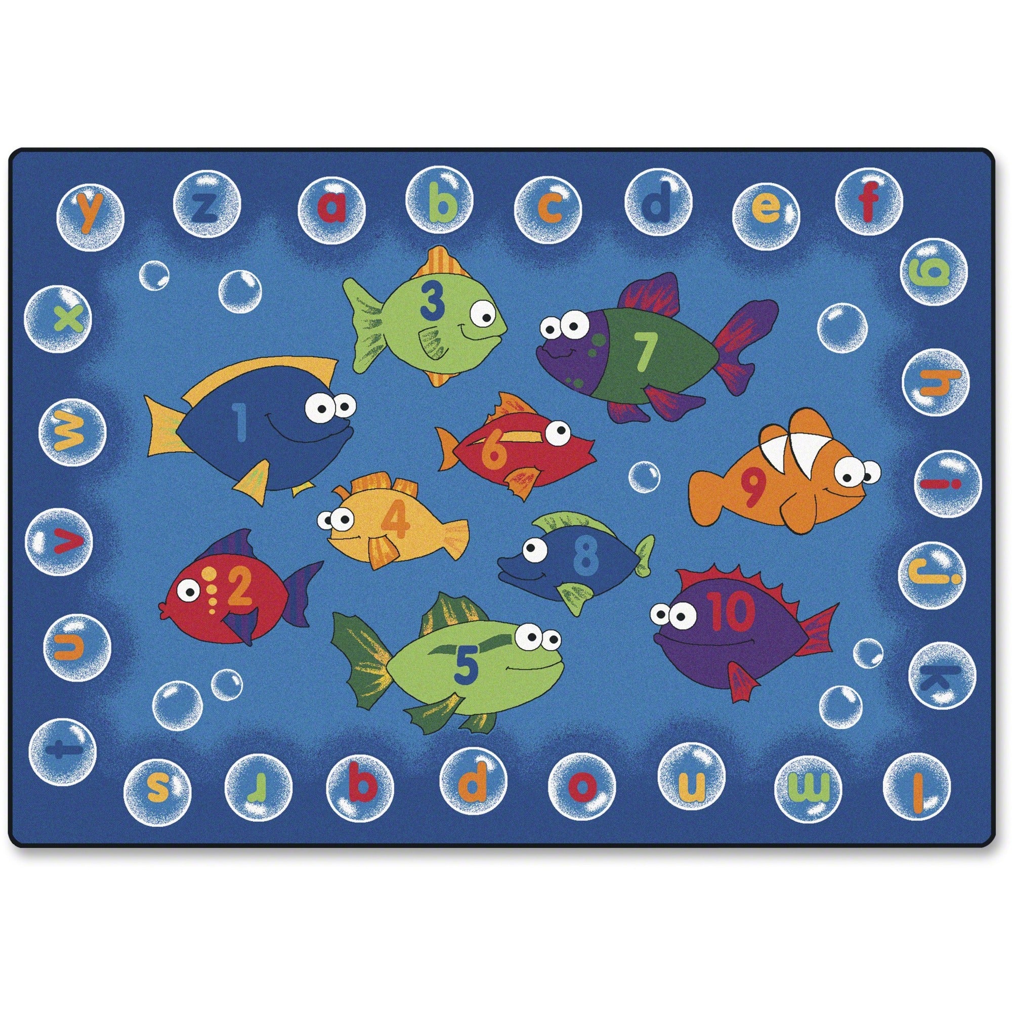 Carpets for Kids Premium Fishing 4 Literacy Rectangle Rug, 65" x 46", Alphabet Bubbles, Numbers, 1 Each