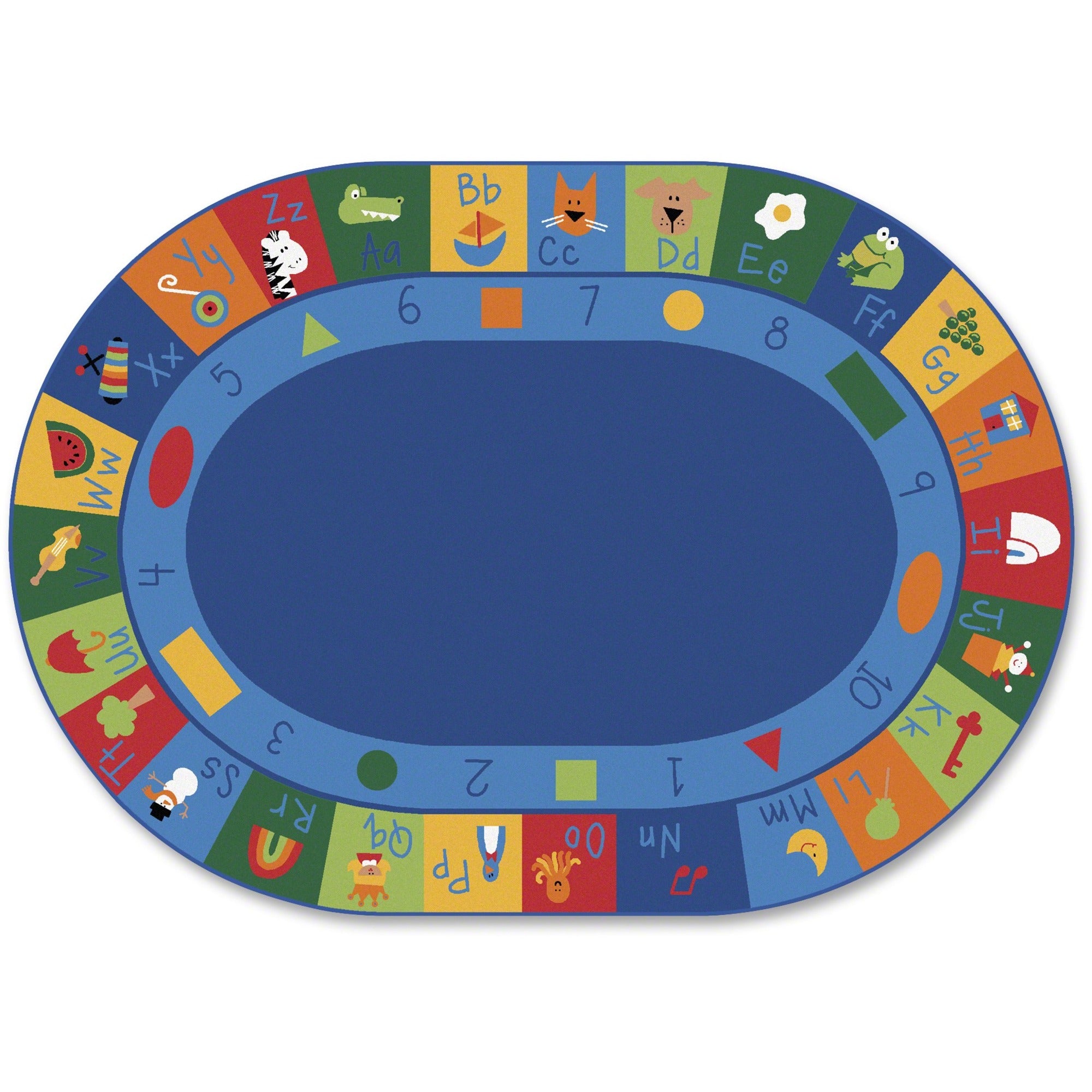 Carpets for Kids Premium Learning Blocks Oval Seating Rug, 113" x 81", 1 Each, Oval Shape, Letters, Numbers, Shapes Design