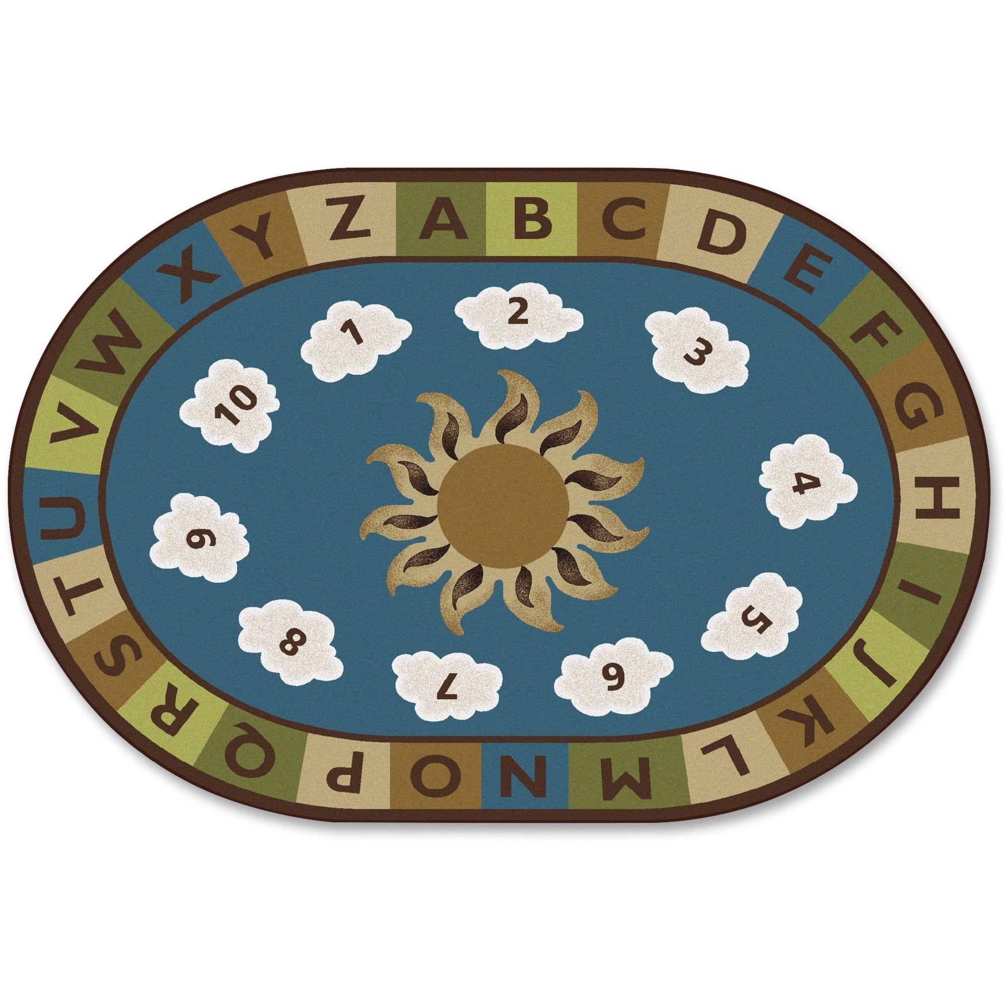 Carpets for Kids Premium Sunny Day Learn/Play Oval Rug, 72" x 48", Numbers and Letters Design, 1 Each
