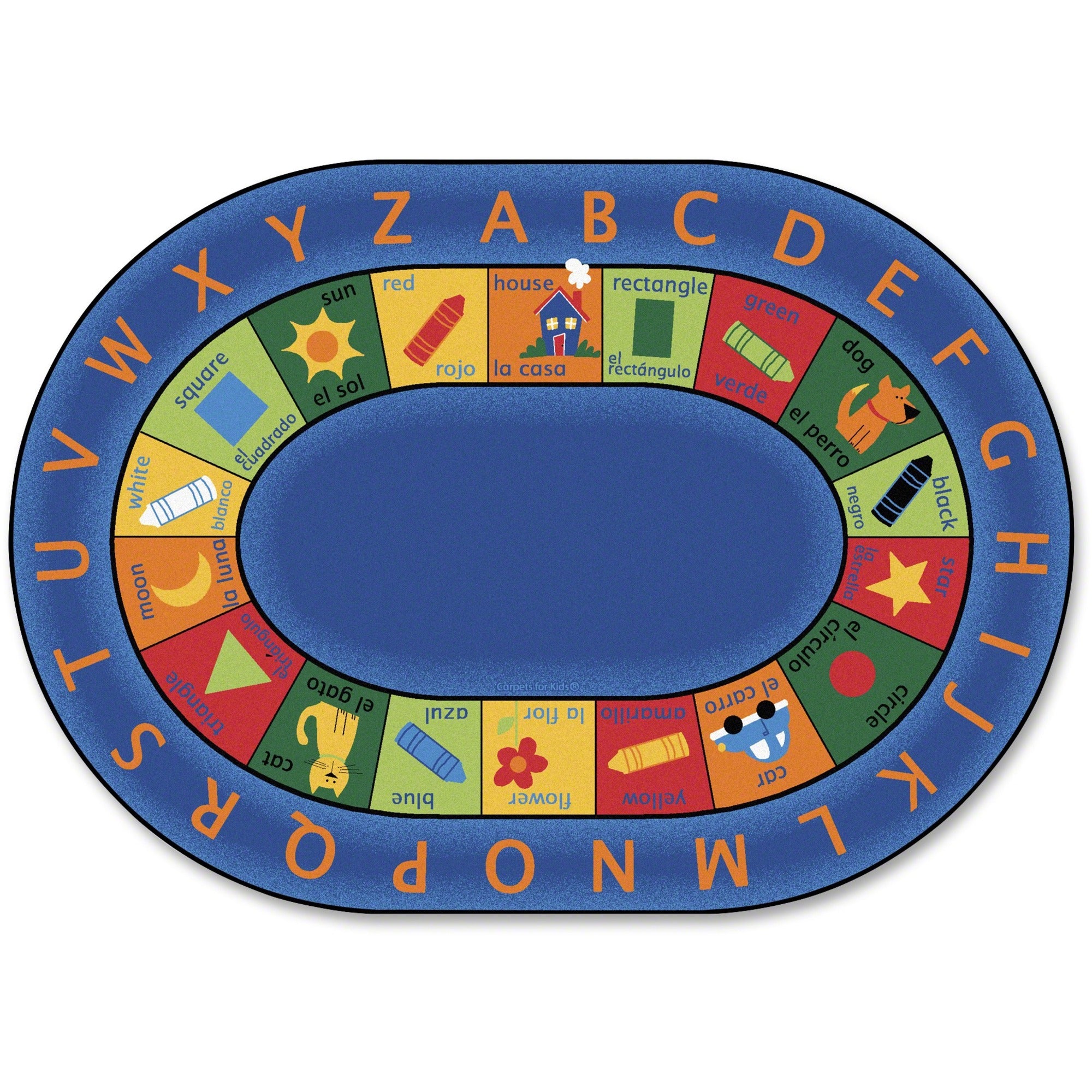 Carpets for Kids Premium Bilingual Early Learning Oval Rug, 113" x 81", Oval, Bilingual Inner Squares, 1 Each