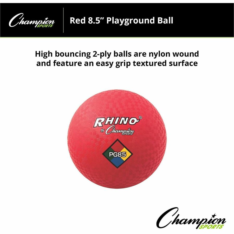 Champion Sports Playground Ball, 8.50" Diameter, Nylon, Red, 1 Each