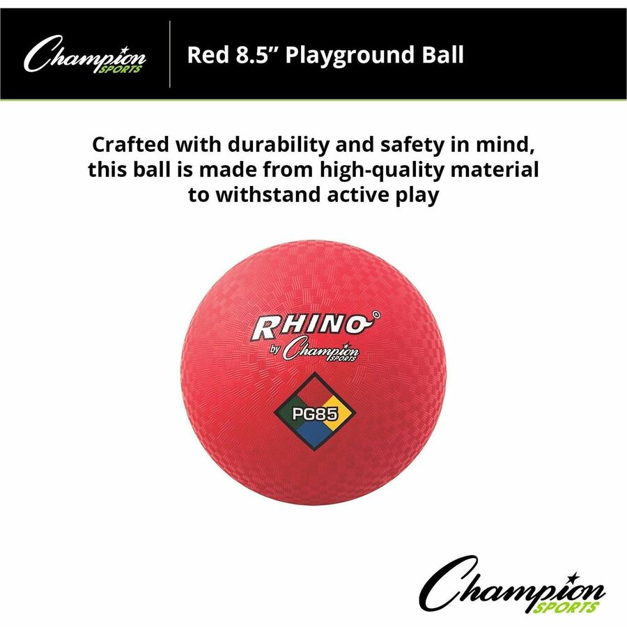 Champion Sports Playground Ball, 8.50" Diameter, Nylon, Red, 1 Each