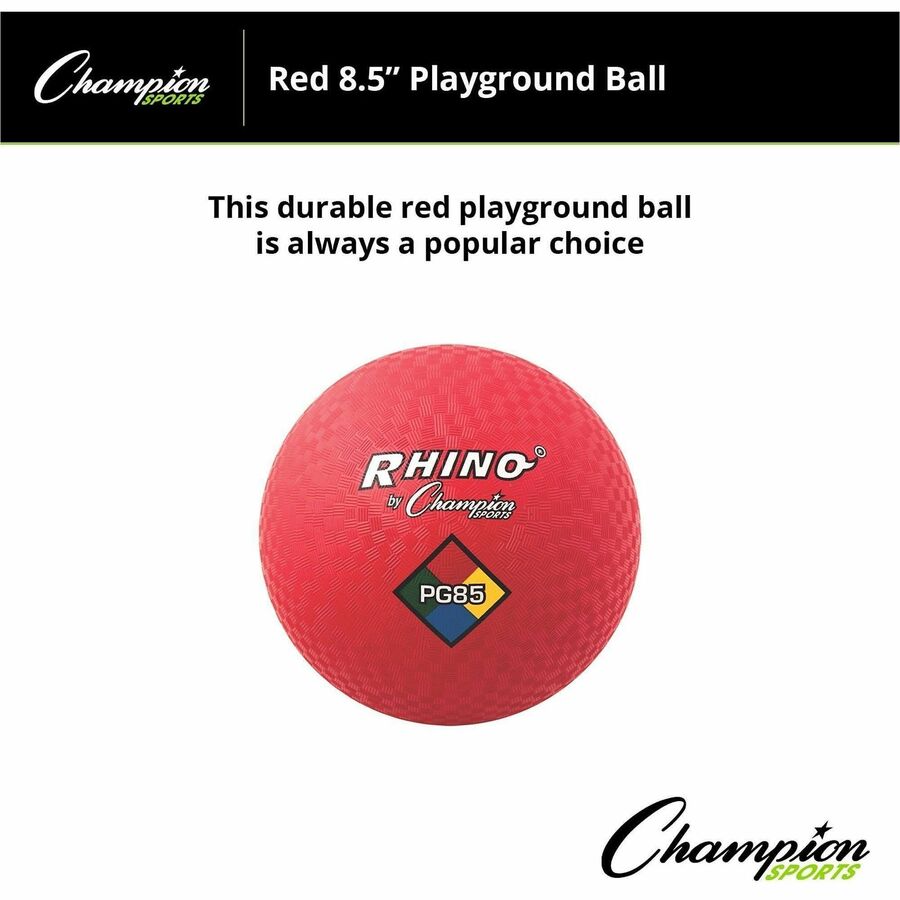 Champion Sports Playground Ball, 8.50" Diameter, Nylon, Red, 1 Each