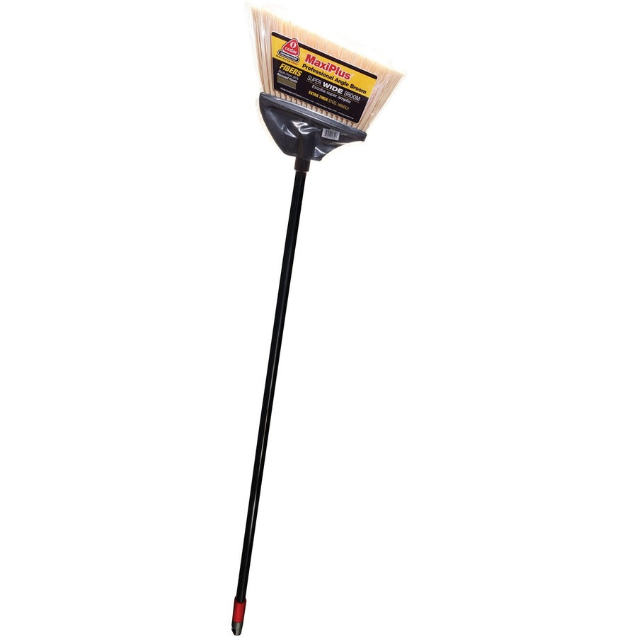 O-Cedar Commercial MaxiPlus Professional Angle Broom, 14" Brush Face, 48" Metal Handle, Synthetic PET Bristles, Black/Natural, 1 Each
