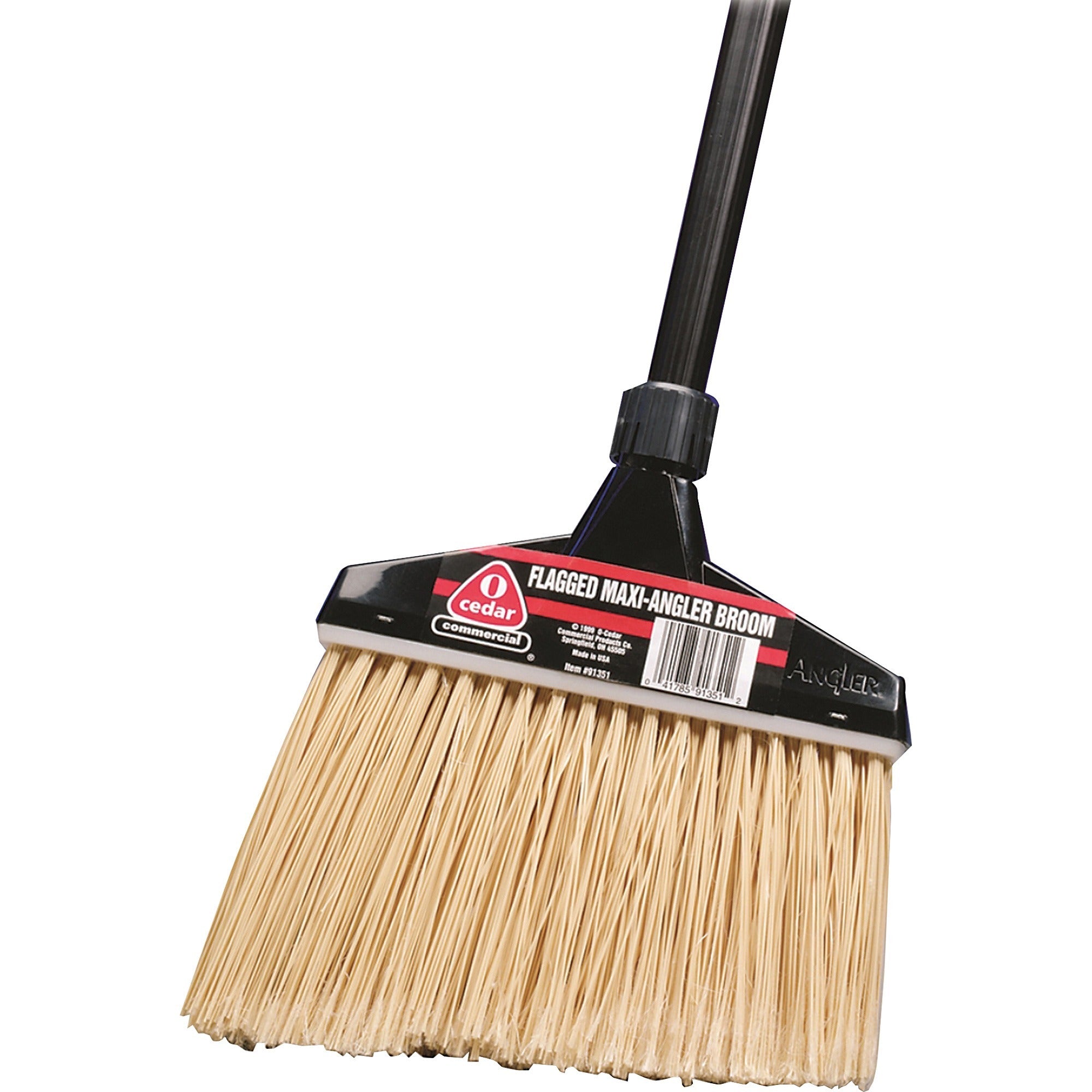 O-Cedar Commercial MaxiPlus Professional Angle Broom, 14" Brush Face, 48" Metal Handle, Synthetic PET Bristles, Black/Natural, 1 Each