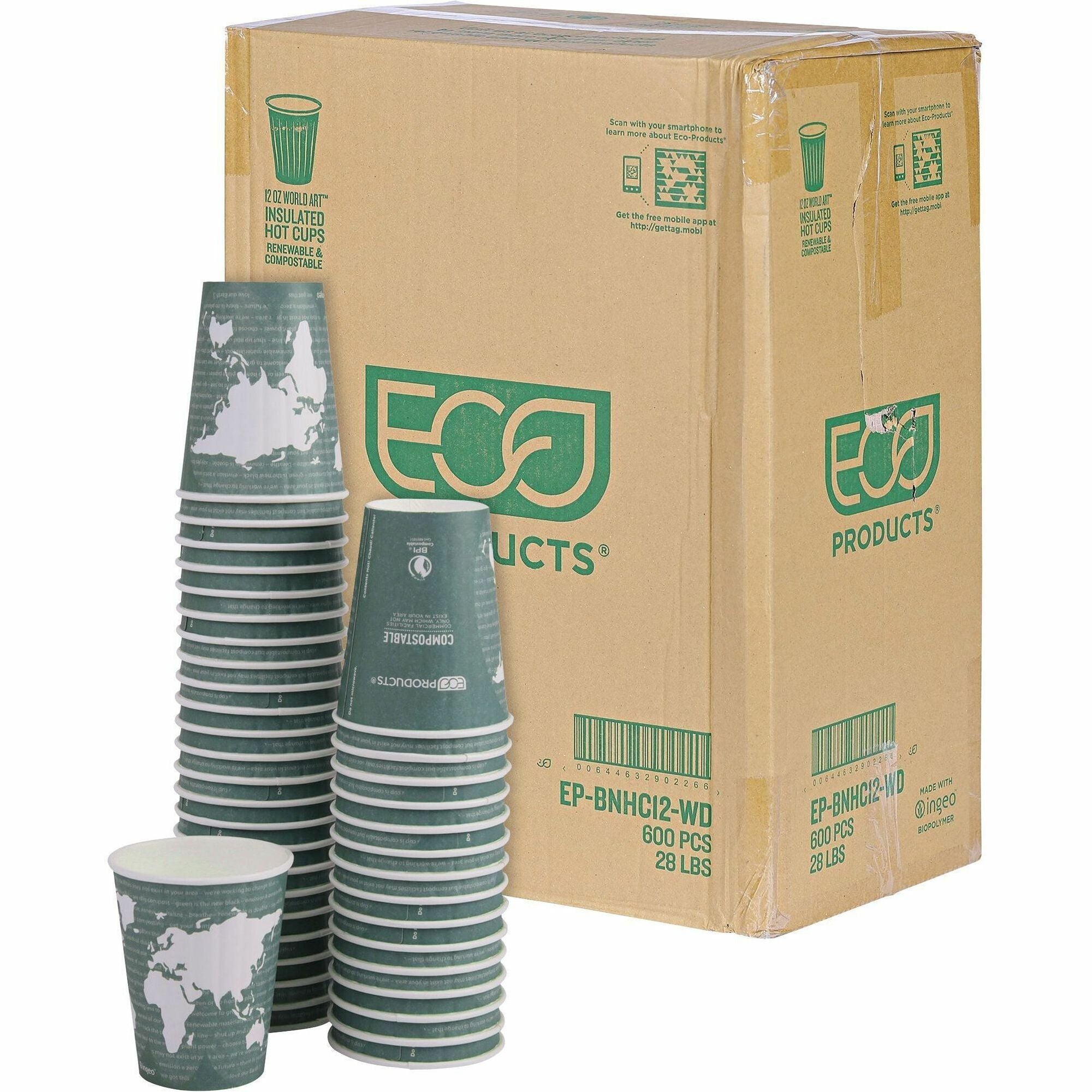 12 fl oz - Green - Hot Drink - 600 / Carton
