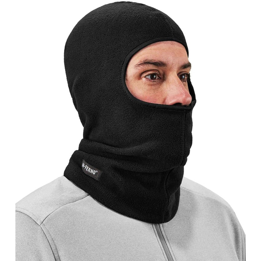Ergodyne N-Ferno 6821 Balaclava Face Mask, Fleece, Polyester, Black, One Size, 12/Carton