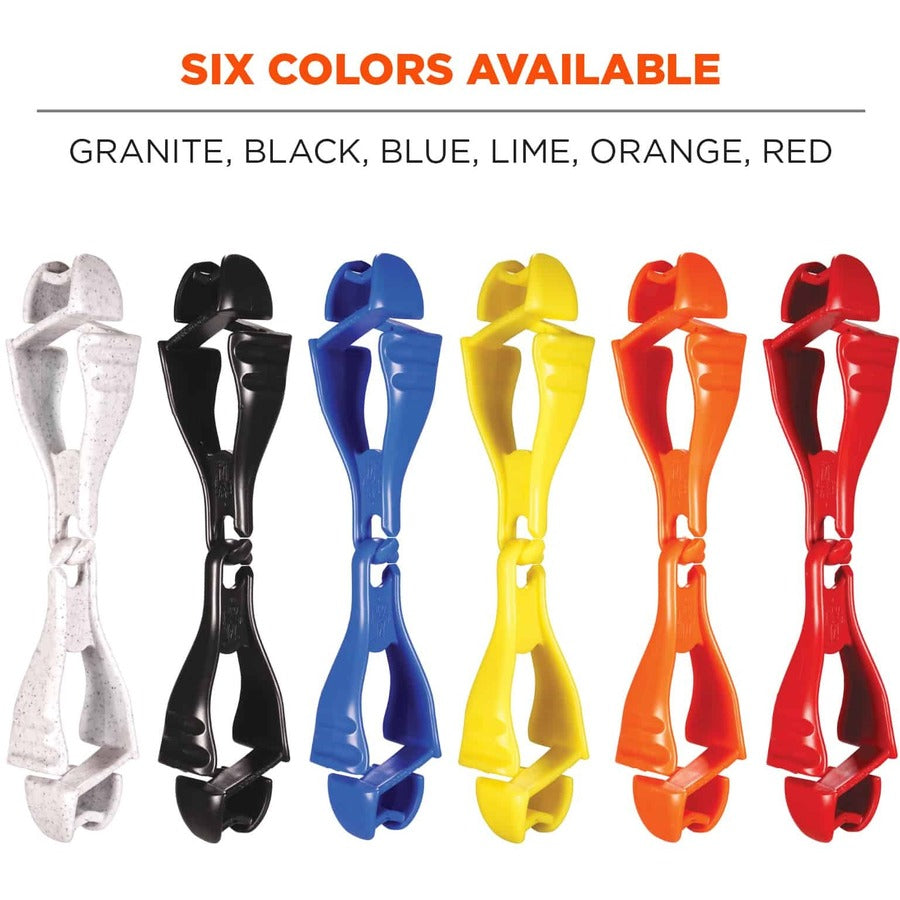 Ergodyne Squids 3400 Glove Clip Holder, Dual Clip, Break Resistant, Temperature Resistant, Acetal, Black, 6.5" x 1", 6 per Carton