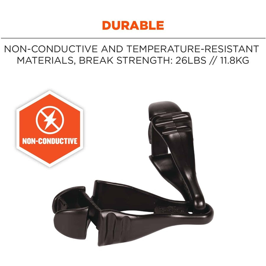 Ergodyne Squids 3400 Glove Clip Holder, Dual Clip, Break Resistant, Temperature Resistant, Acetal, Black, 6.5" x 1", 6 per Carton