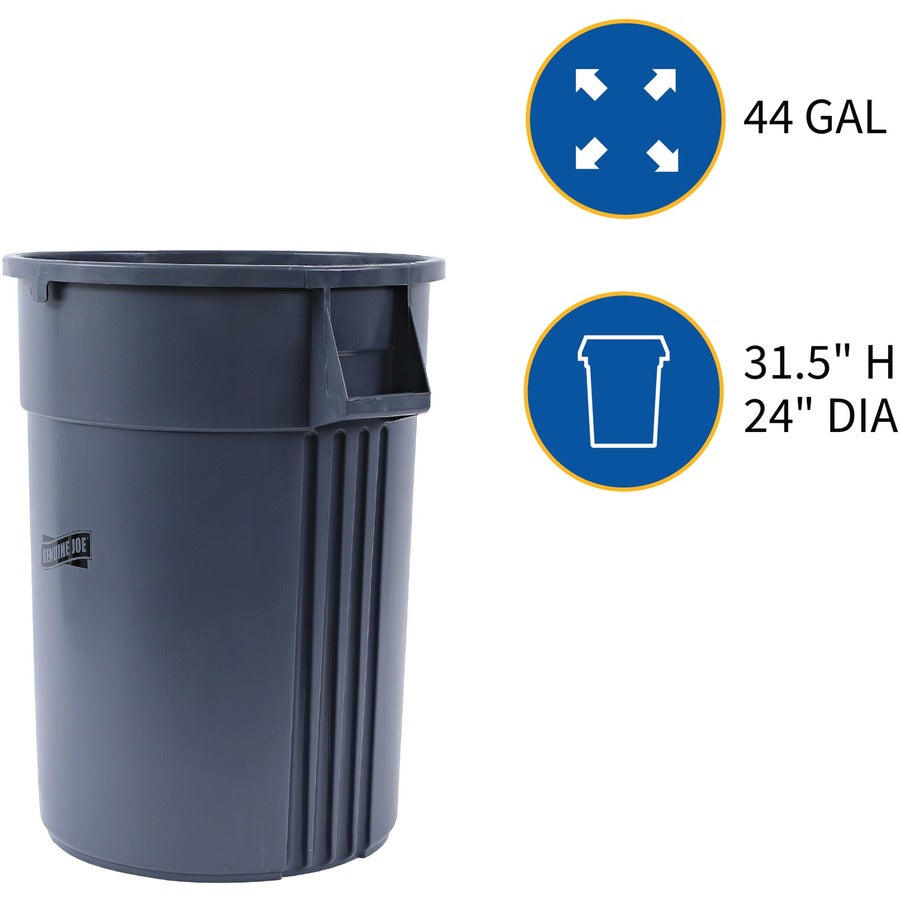Genuine Joe 44-Gallon Heavy-Duty Trash Container, Gray, 24" H x 31.5" W x 24" D, 1 Each