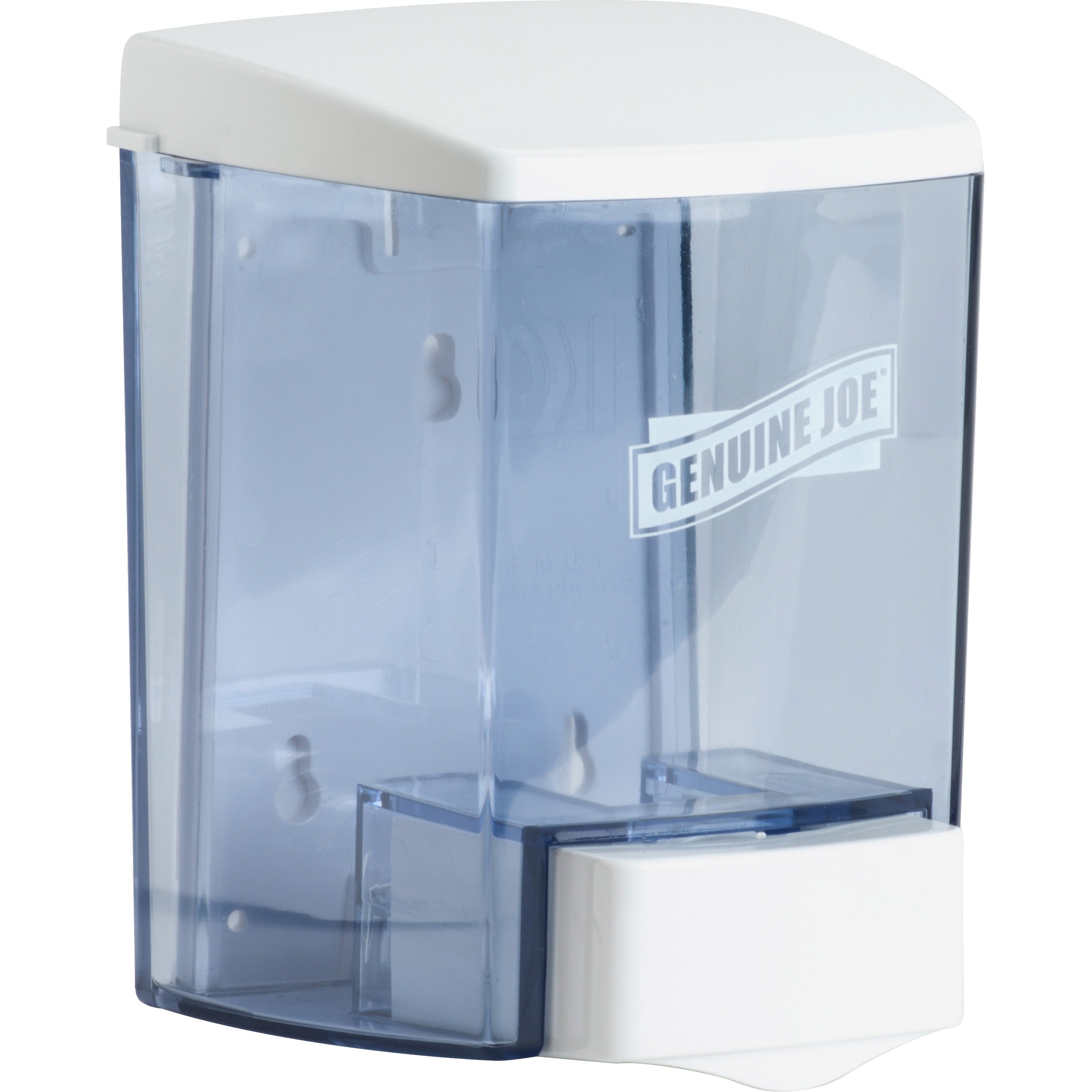 Genuine Joe 30 oz Manual Soap Dispenser, See-through Tank, Water Resistant, Soft Push, 1 Each